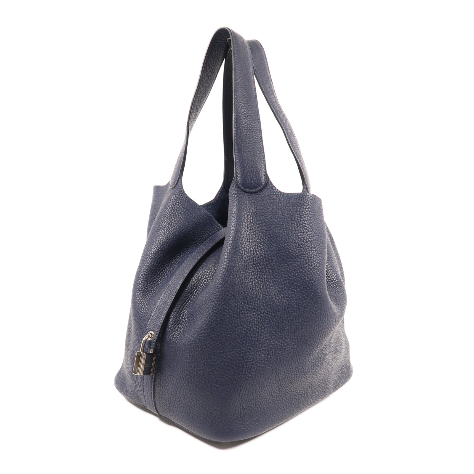 HERMES Clemence皮革Picotin GM銀扣手挽袋Bleu Nuit