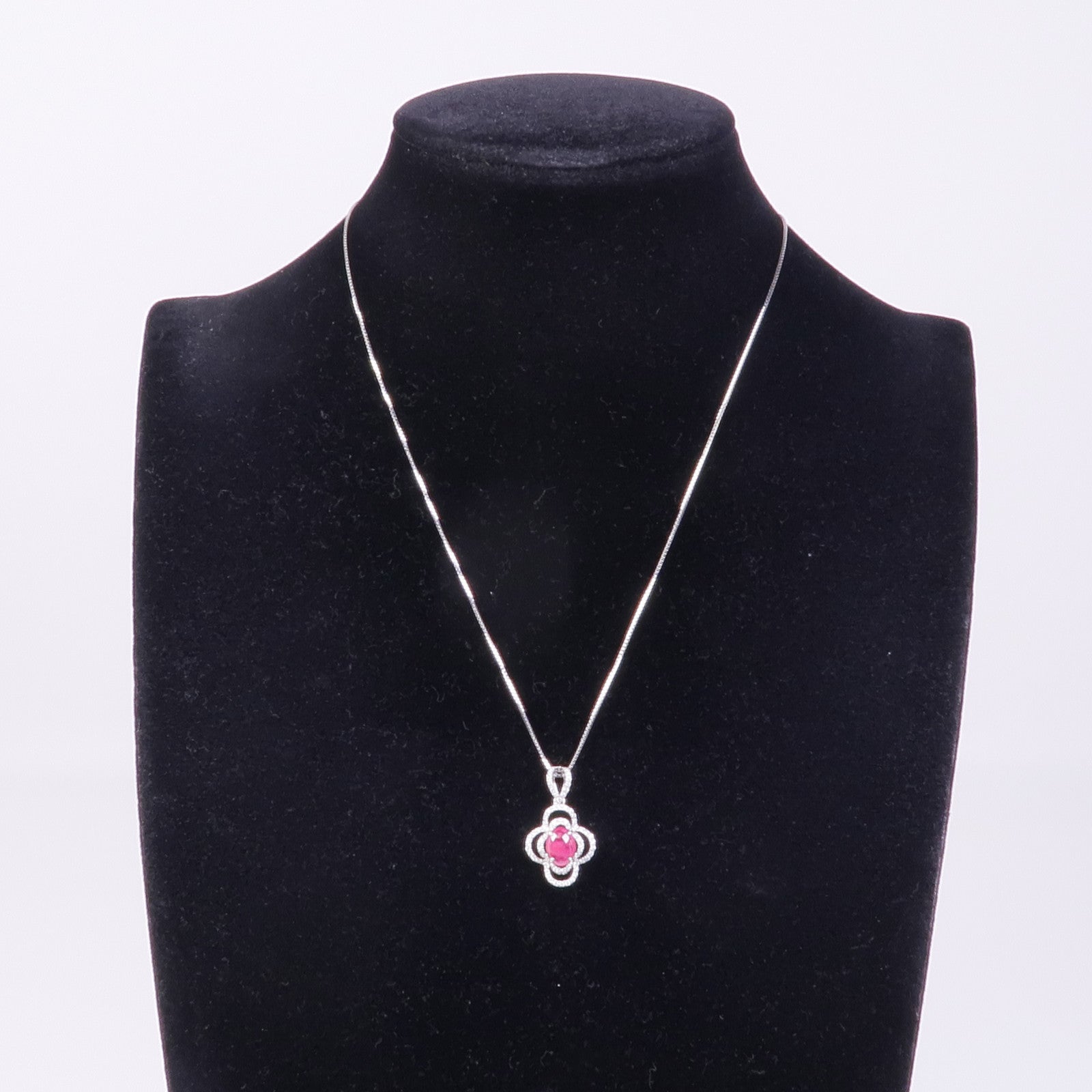JEWELRY Ruby Diamond Necklace 18K White Gold