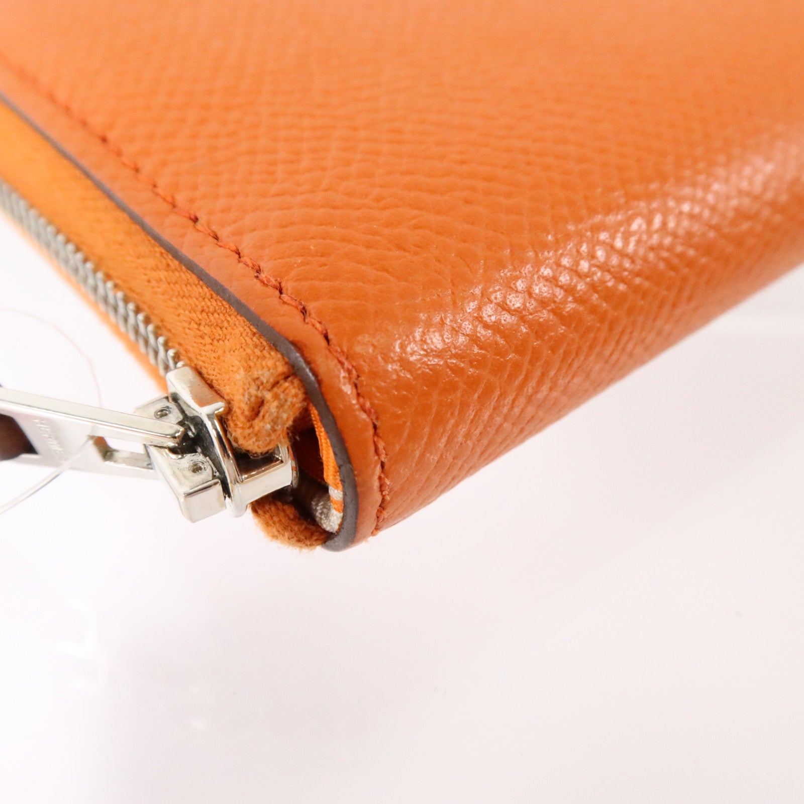 HERMES Epsom皮革Silk In Long Wallet銀扣長錢包Orange