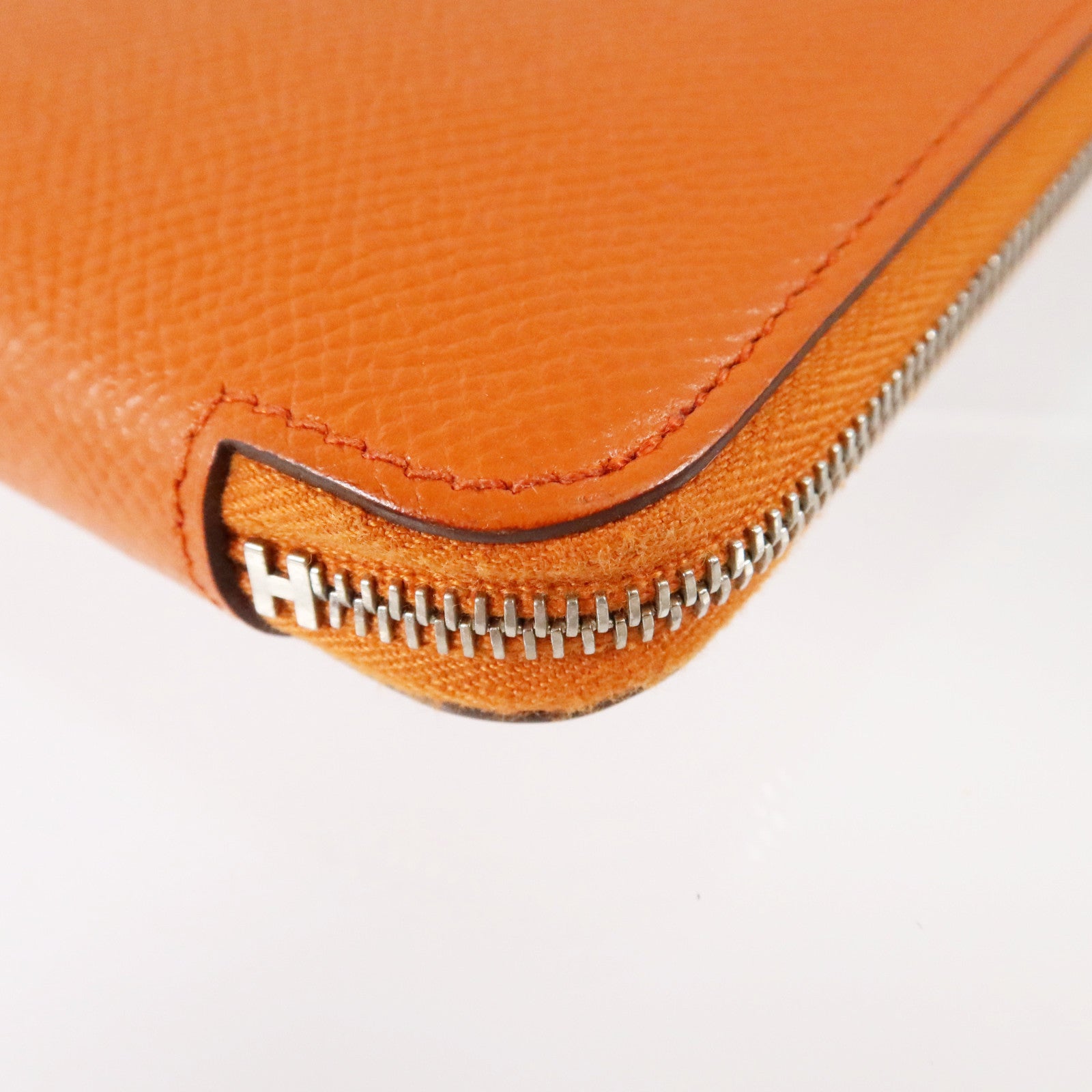 HERMES Epsom皮革Silk In Long Wallet銀扣長錢包Orange