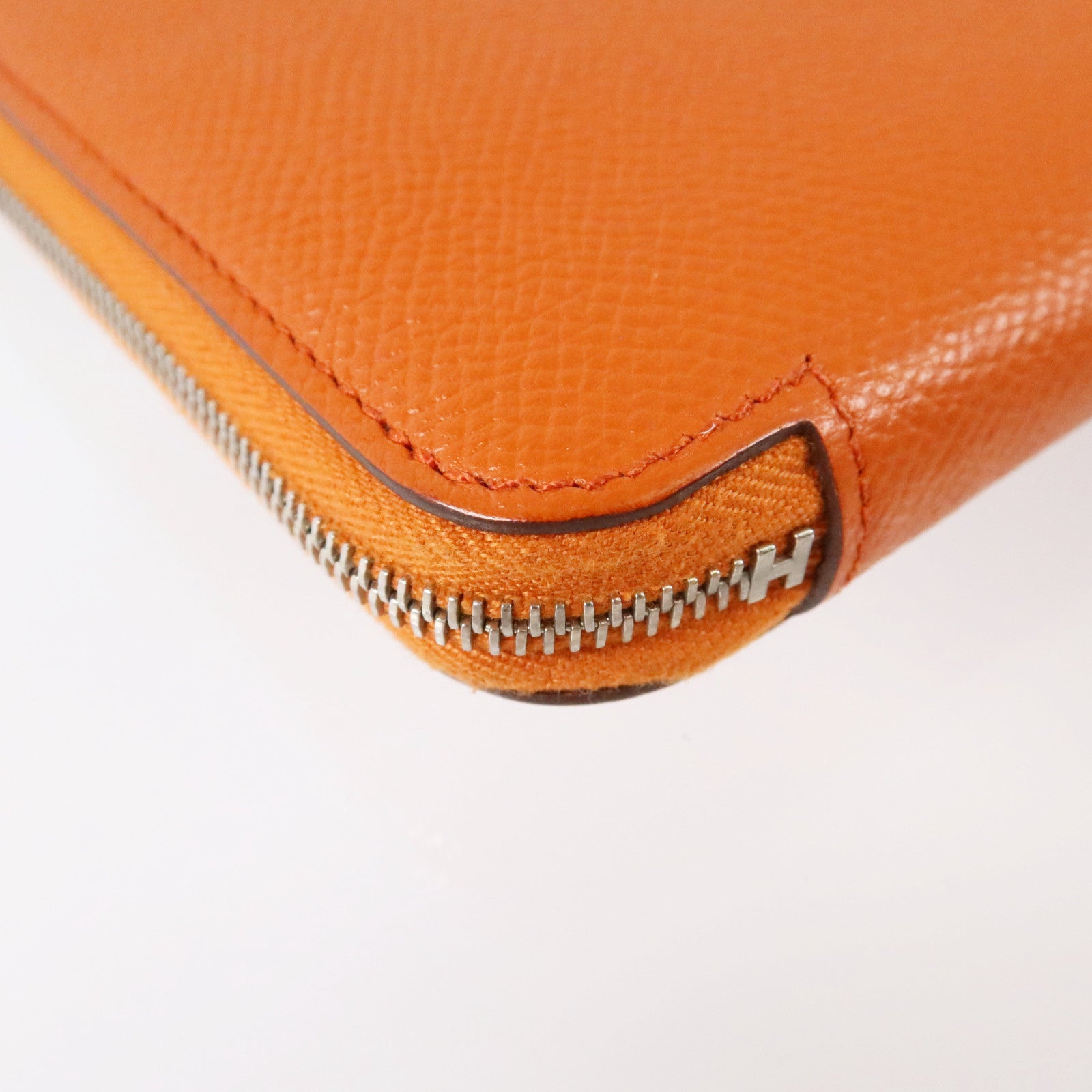 HERMES Epsom皮革Silk In Long Wallet銀扣長錢包Orange