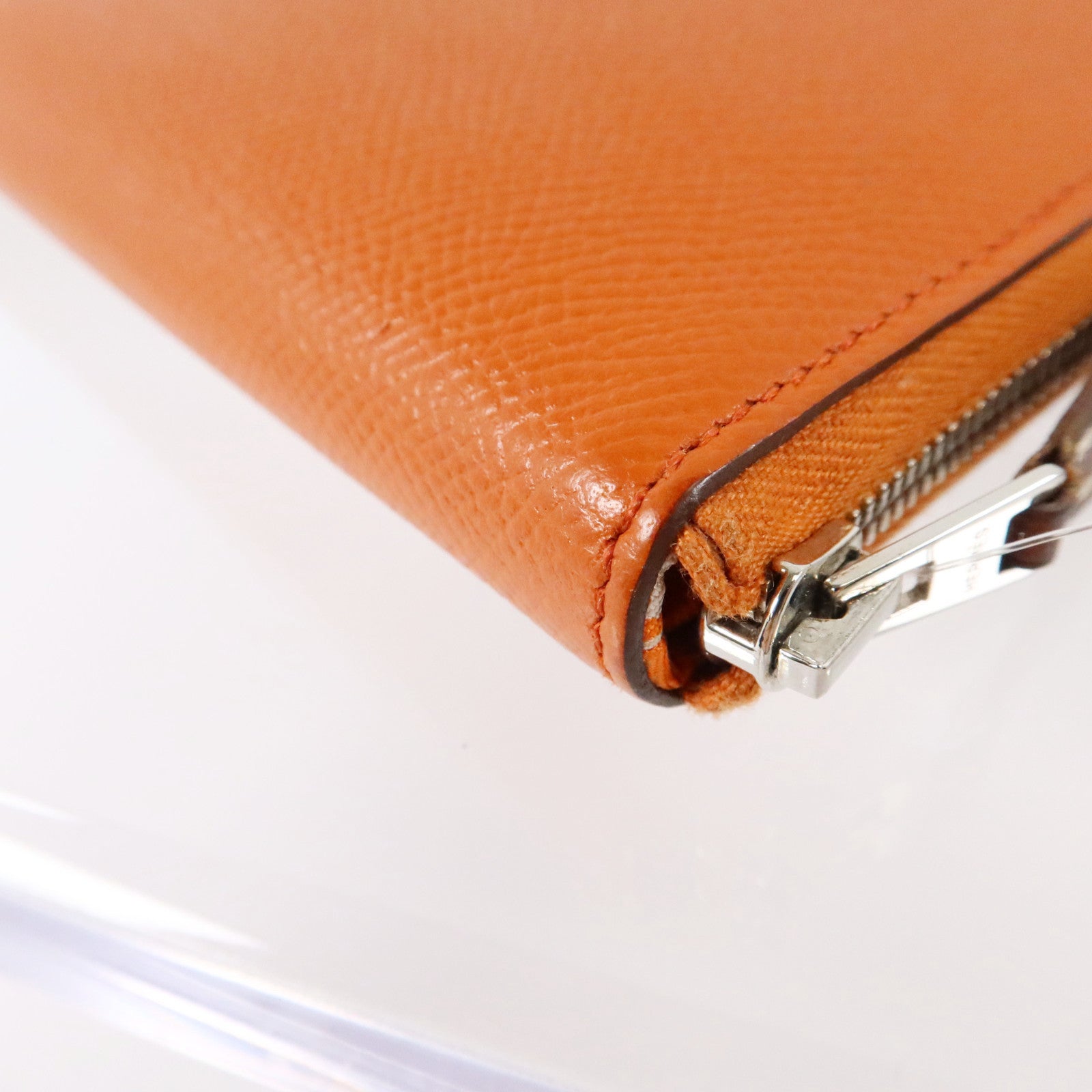 HERMES Epsom皮革Silk In Long Wallet銀扣長錢包Orange