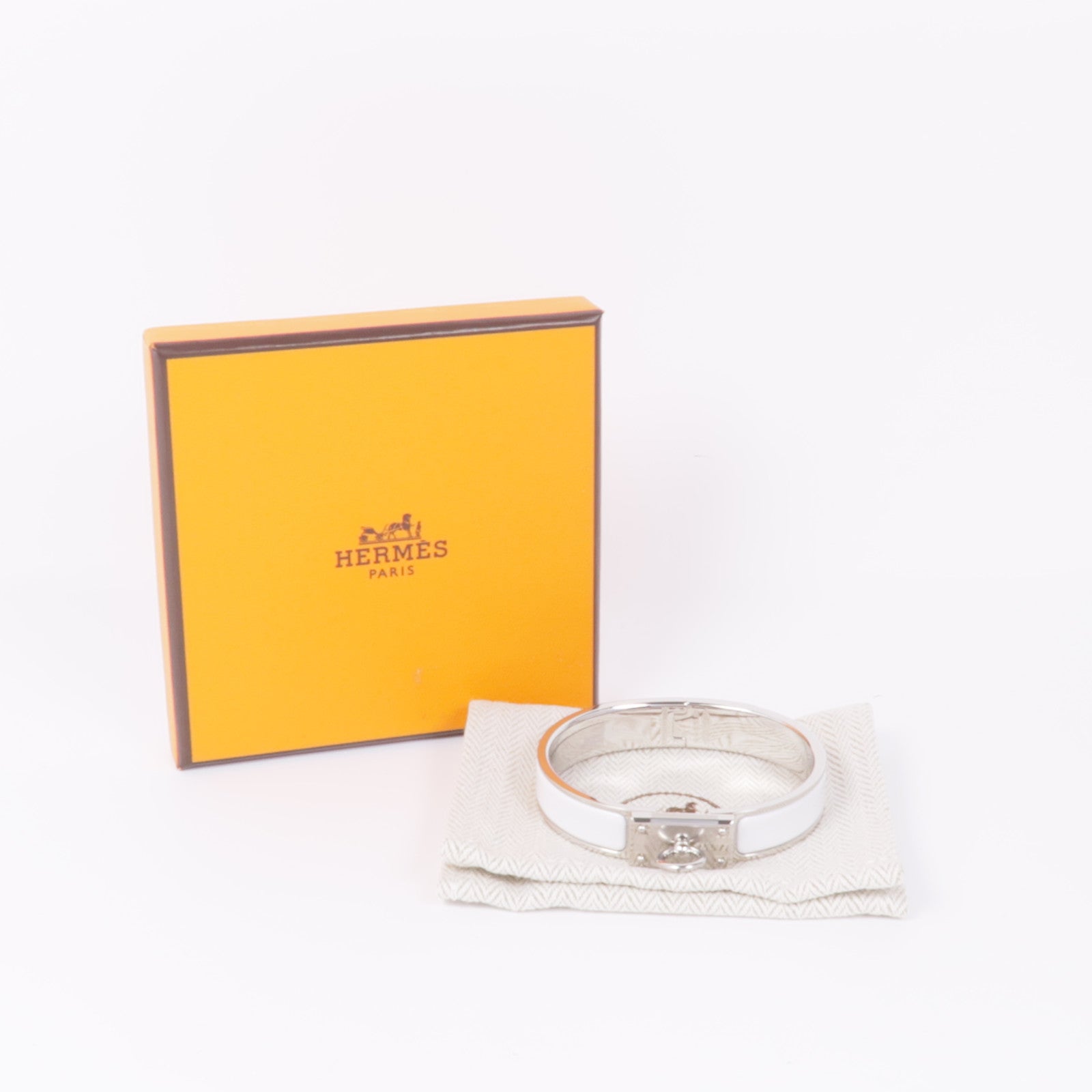 HERMES Clic Anneau Bracelet Metal Enamel Silver White