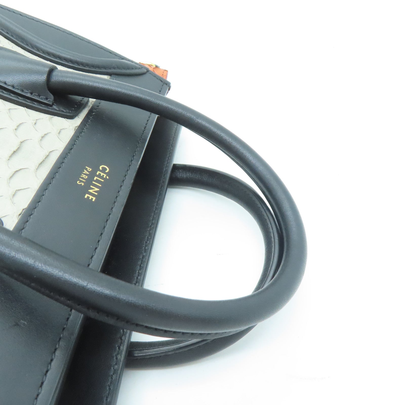 CELINE 【激減優惠】蛇皮皮革Nano Luggage金扣手挽肩背兩用袋灰色/黑色/啡色