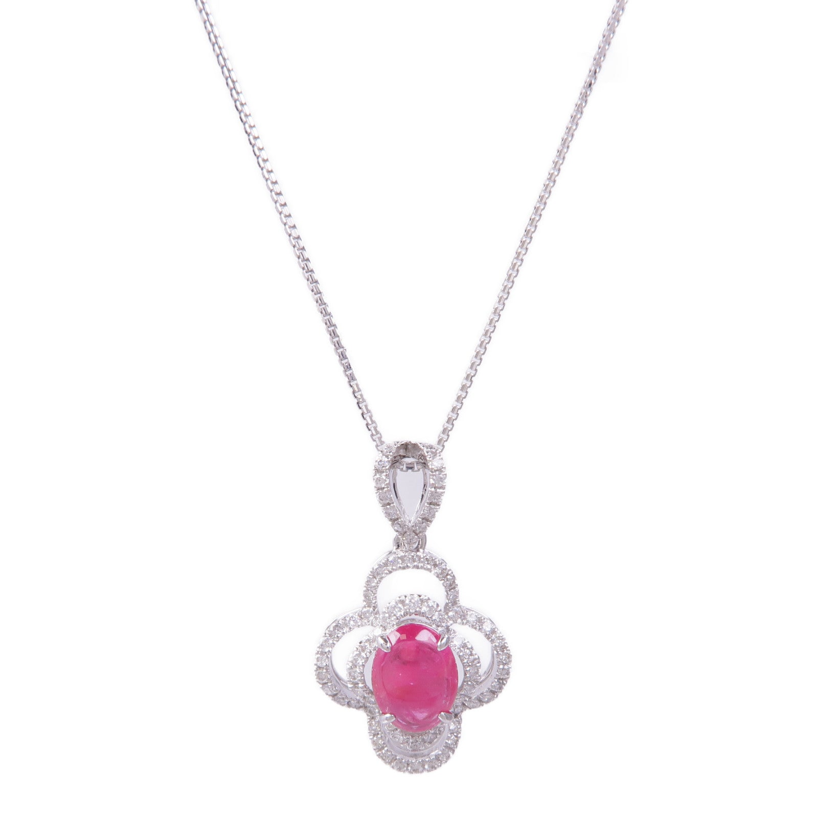 JEWELRY Ruby Diamond Necklace 18K White Gold