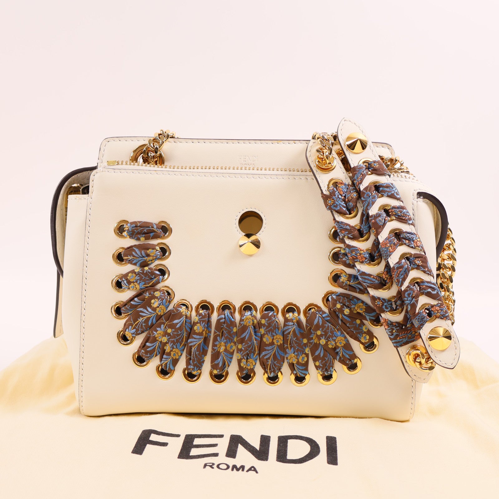 FENDI GHW Dotcom Bag Shoulder Bag 8BN299 Calfskin Leather White