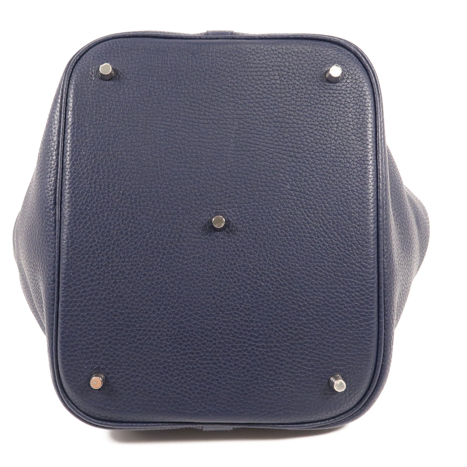 HERMES Clemence皮革Picotin GM銀扣手挽袋Bleu Nuit