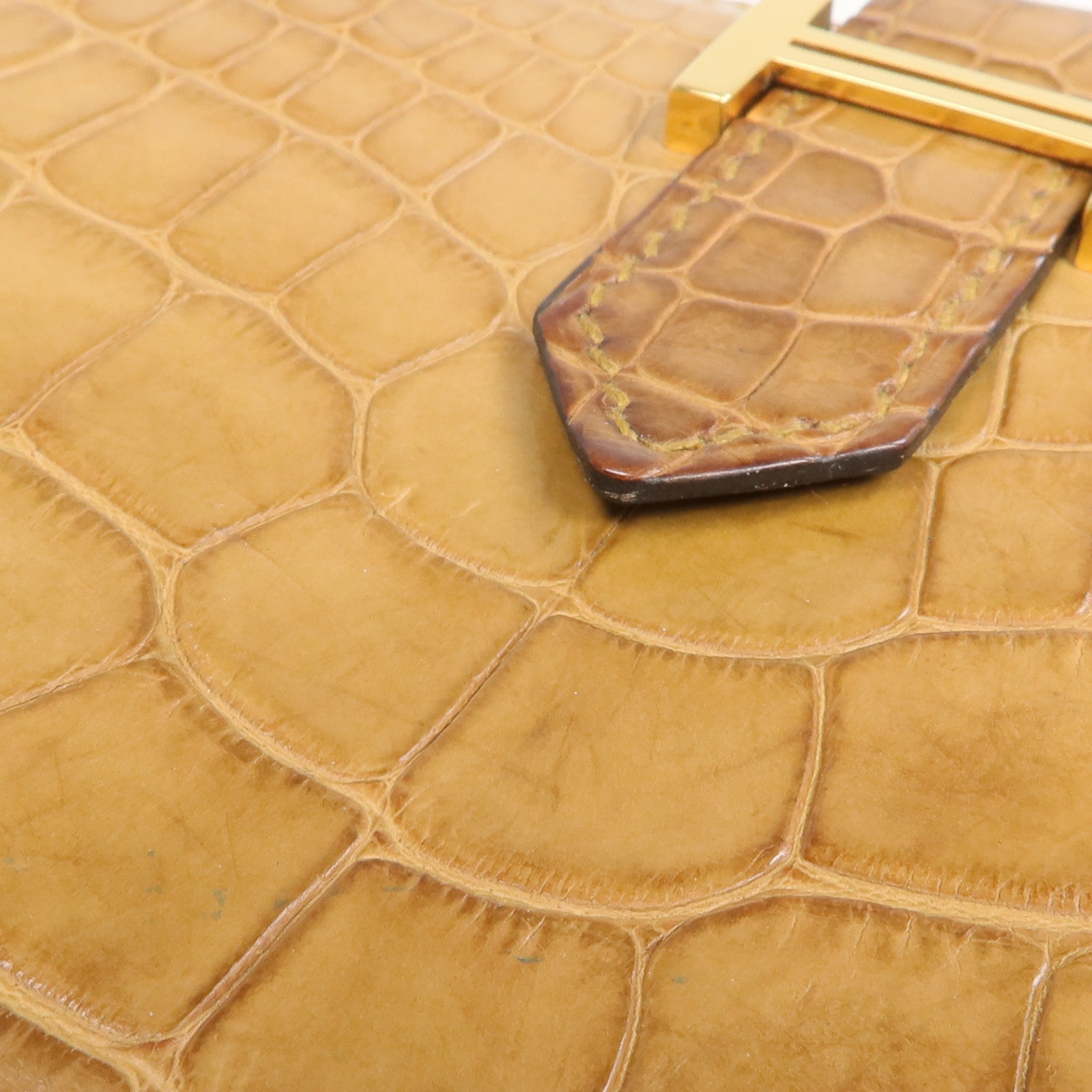 HERMES Alligator Mat皮革Bearn Compact Wallet金扣錢包Sesam