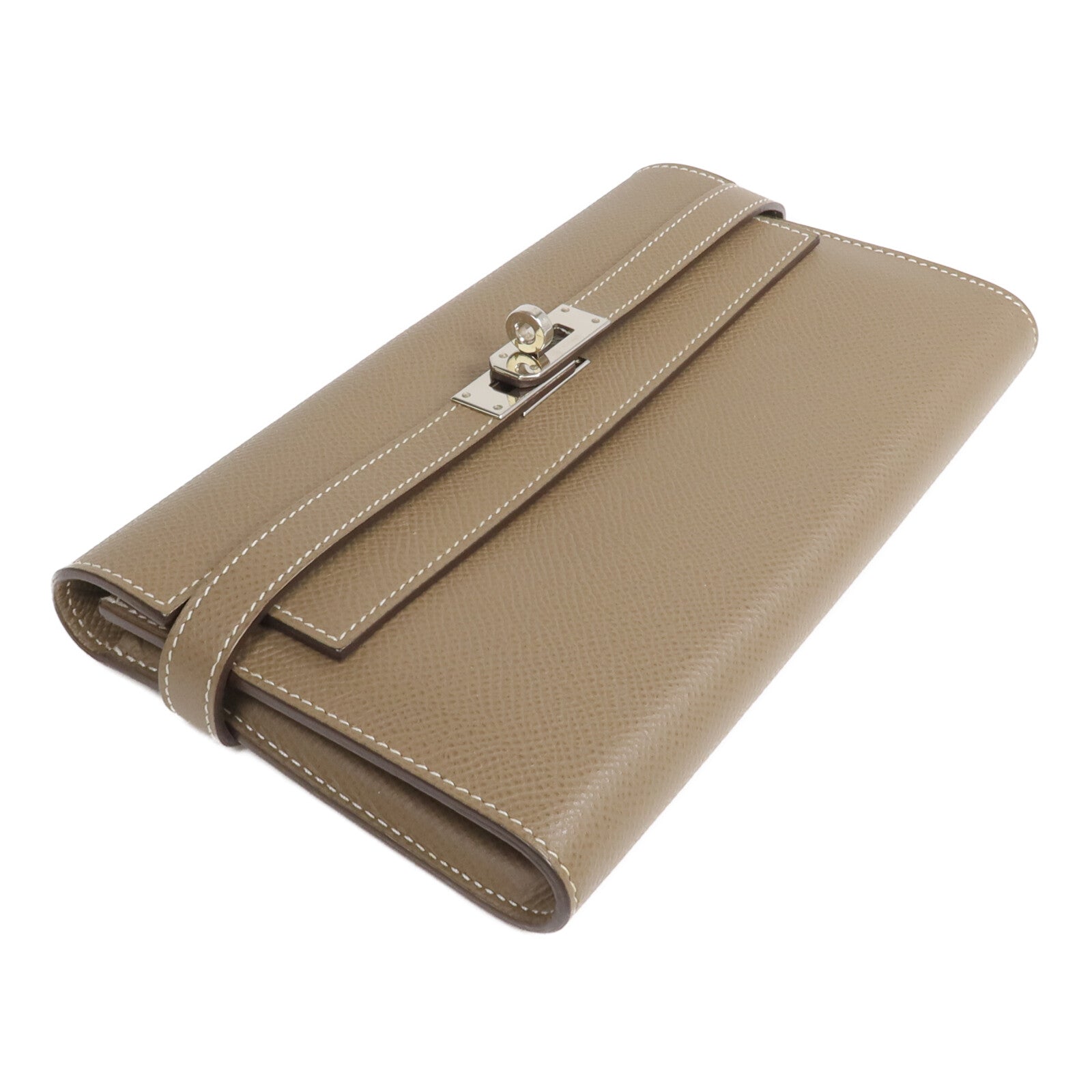 HERMES Epsom皮革Kelly Long Wallet長錢包Etoupe