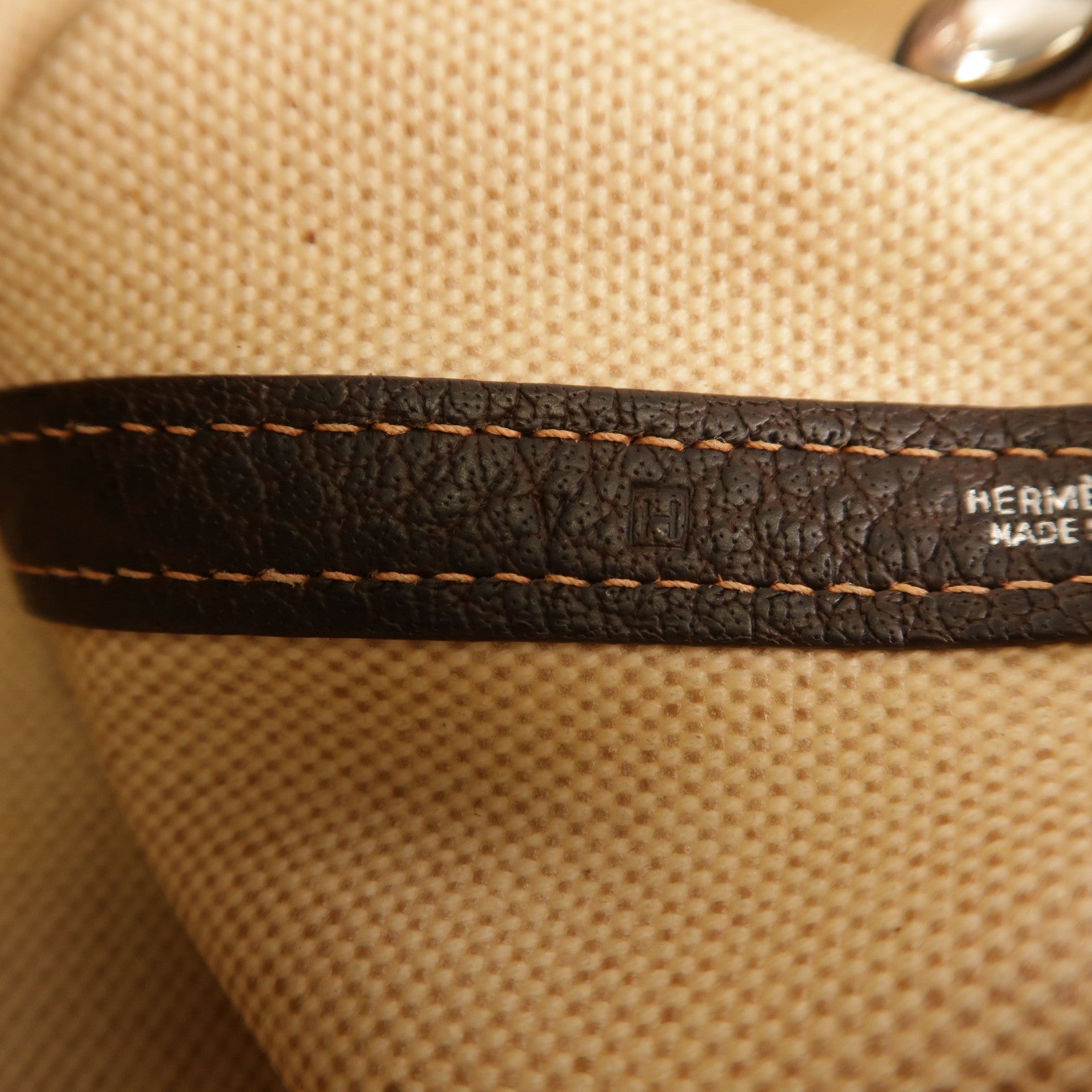 HERMES 帆布/皮革Garden File MM銀扣手挽袋Beige