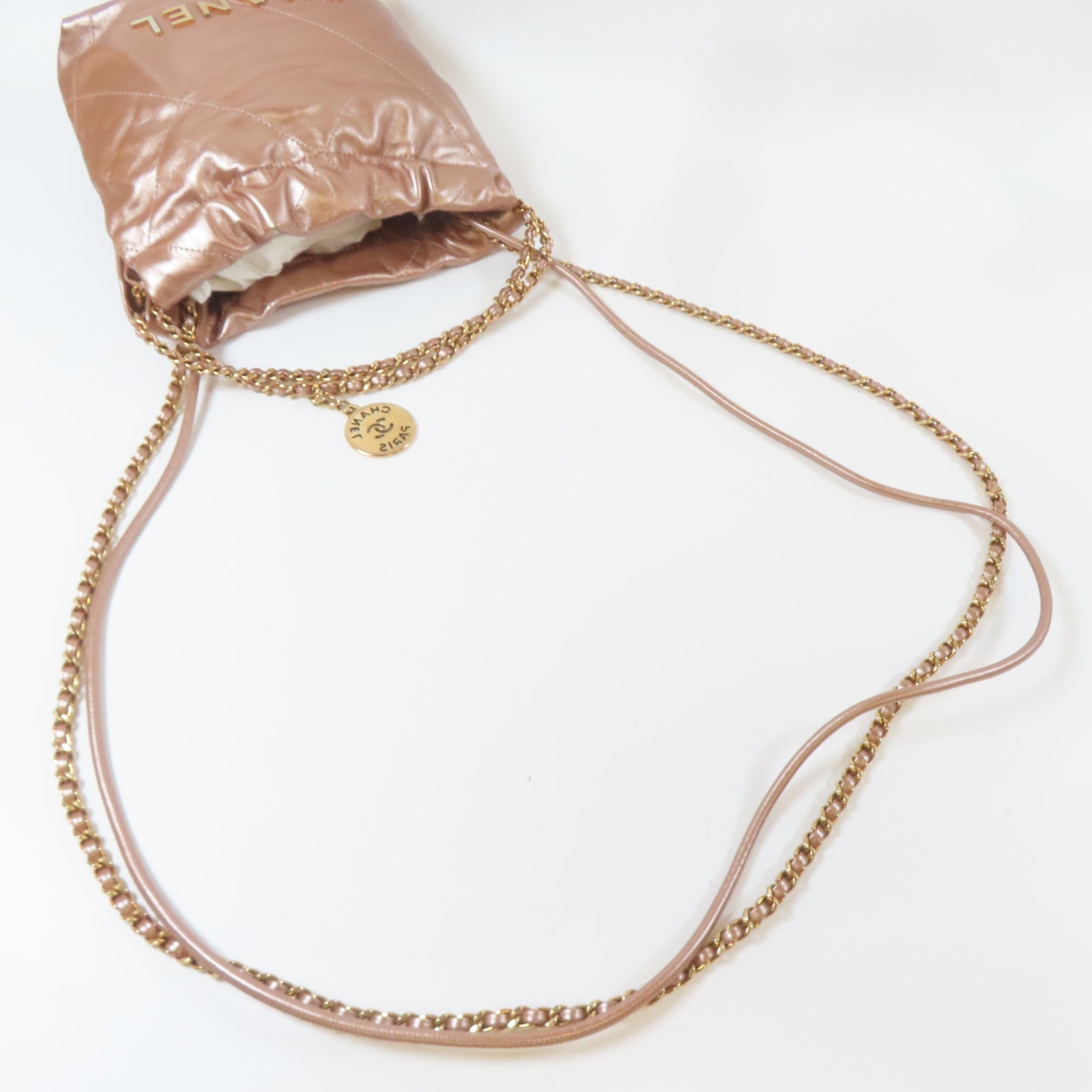 CHANEL 【激減優惠】菱格牛皮皮革Chanel 22金扣手挽肩背兩用袋銅色