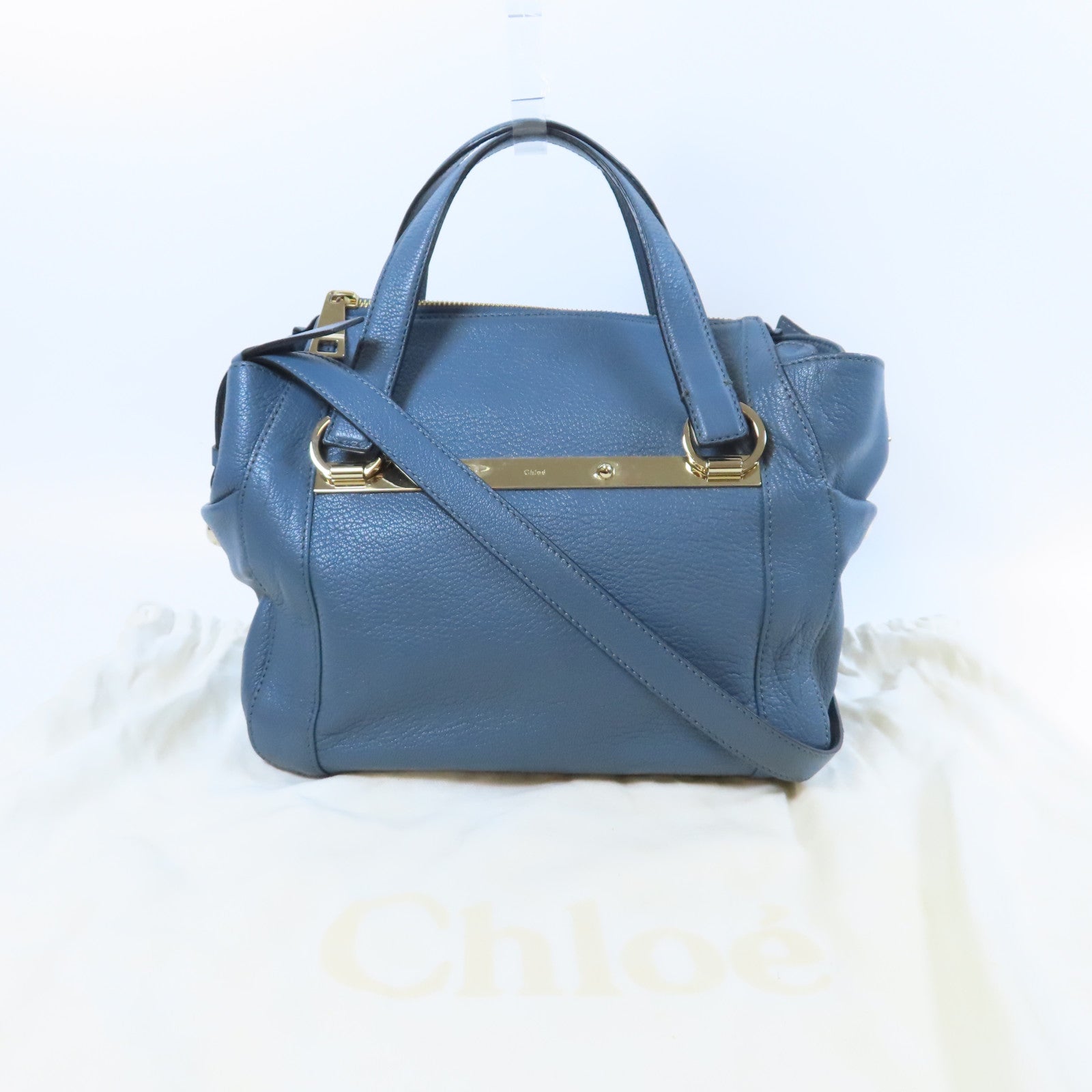 Chloe 【激減優惠】牛皮皮革2 Way Shoulder Bag金扣手挽肩背兩用袋藍色