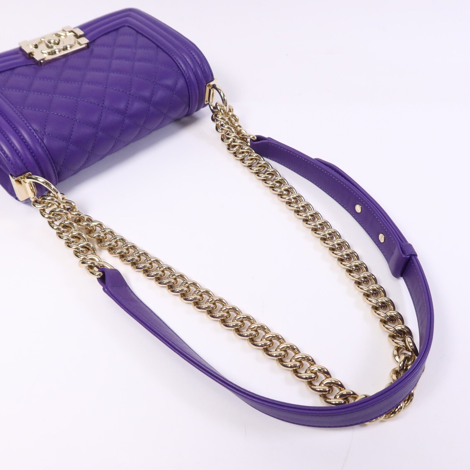 CHANEL 羊皮皮革Boy 20cm金扣鏈帶肩背袋