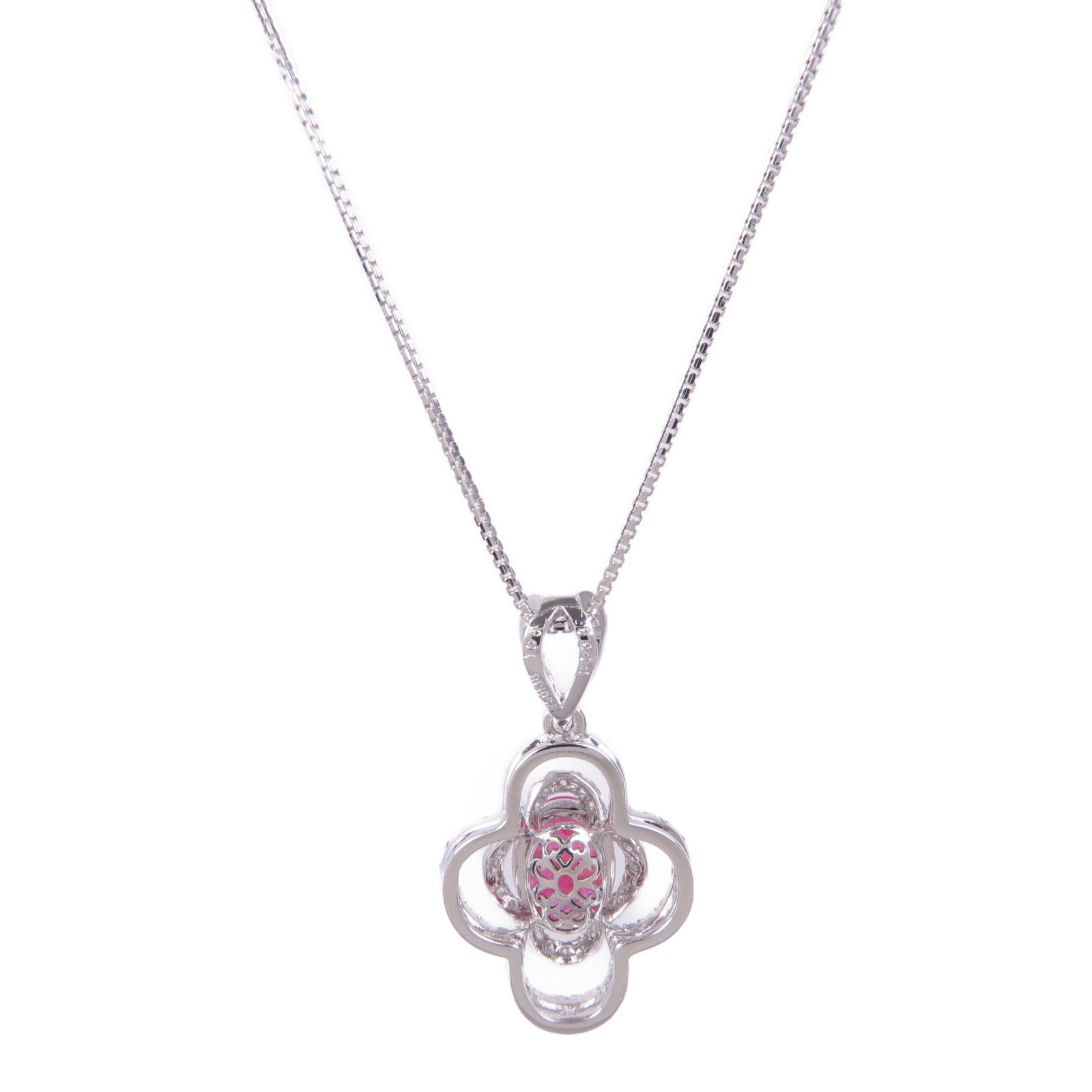 JEWELRY Ruby Diamond Necklace 18K White Gold