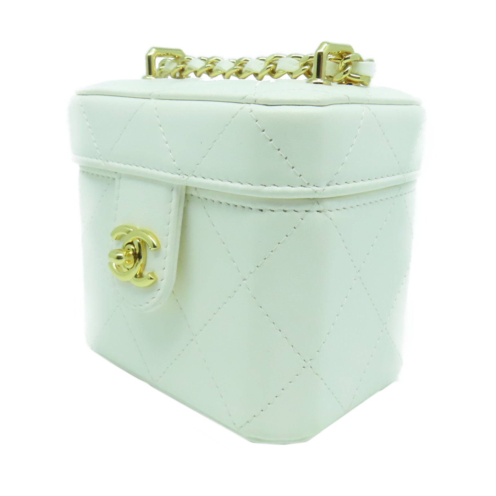 CHANEL 【激減優惠】菱格牛皮皮革Chain Shoulder Bag金扣鏈帶肩背袋白色