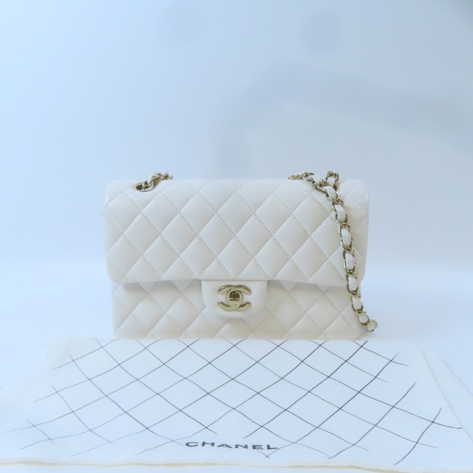 エレガントグリッド♡【CHANEL】ラムスキン パンツ CHANEL 【激減優惠】菱格牛皮皮革Classic 23金扣鏈帶肩背袋白色