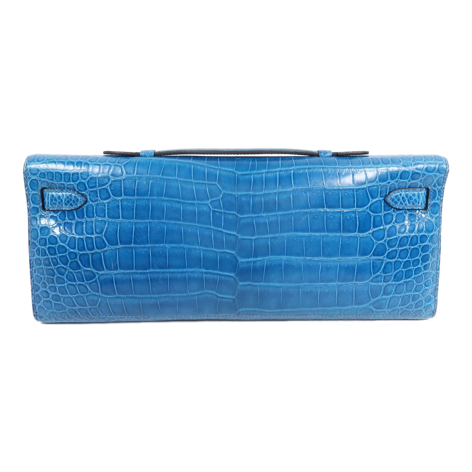 HERMES Porosus Crocodile Kelly Cut手拿包Bleu Izmir
