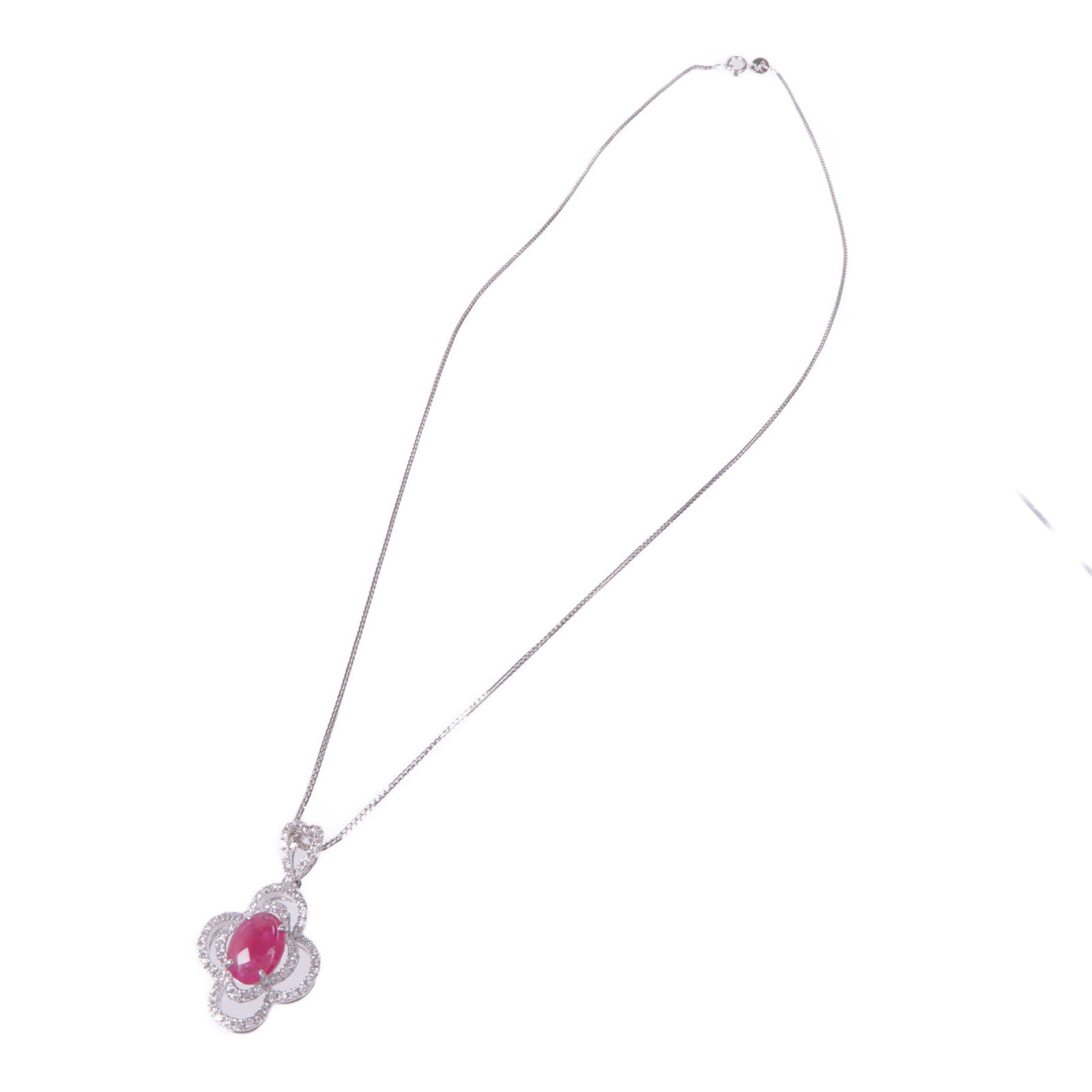 JEWELRY Ruby Diamond Necklace 18K White Gold