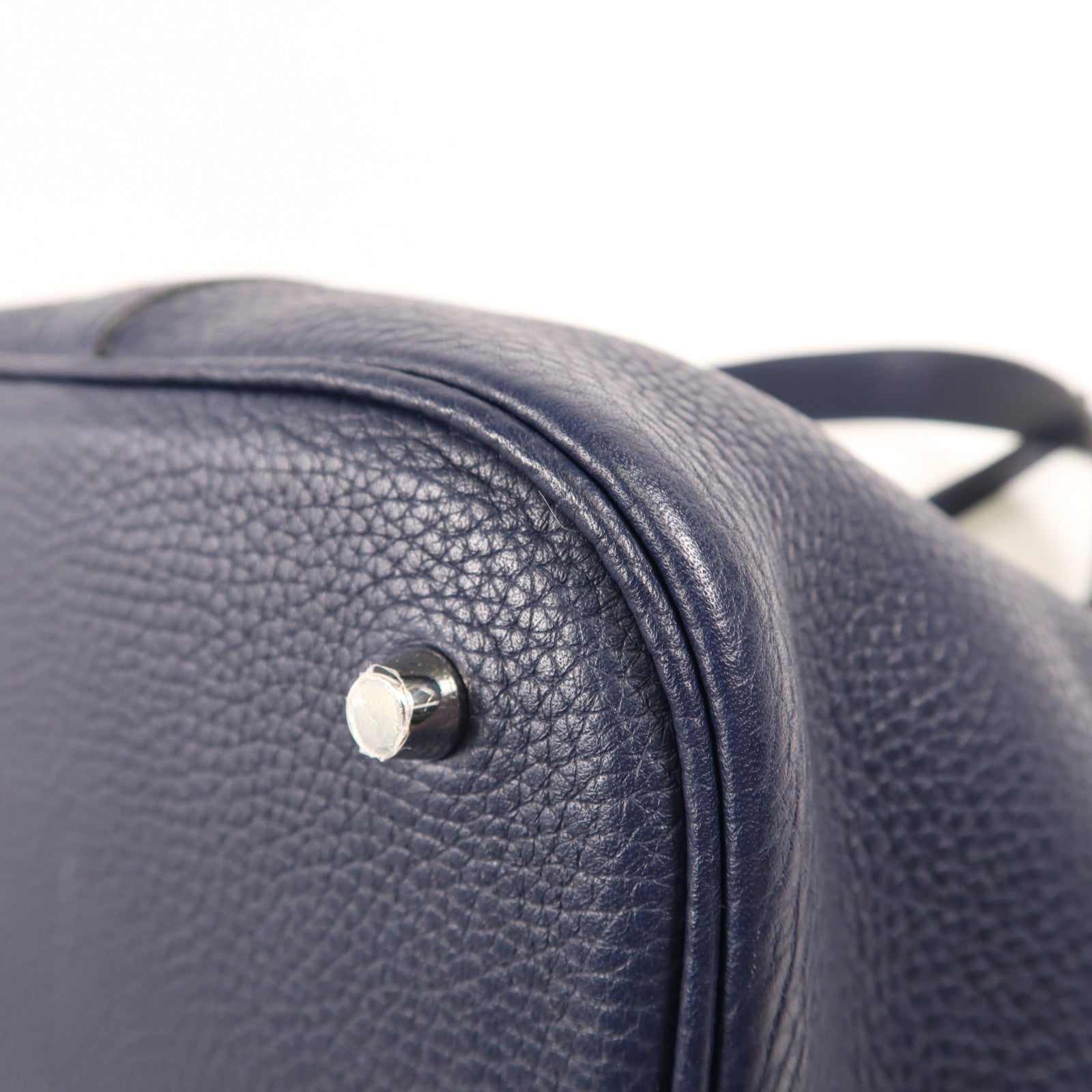 HERMES Clemence皮革Picotin GM銀扣手挽袋Bleu Nuit