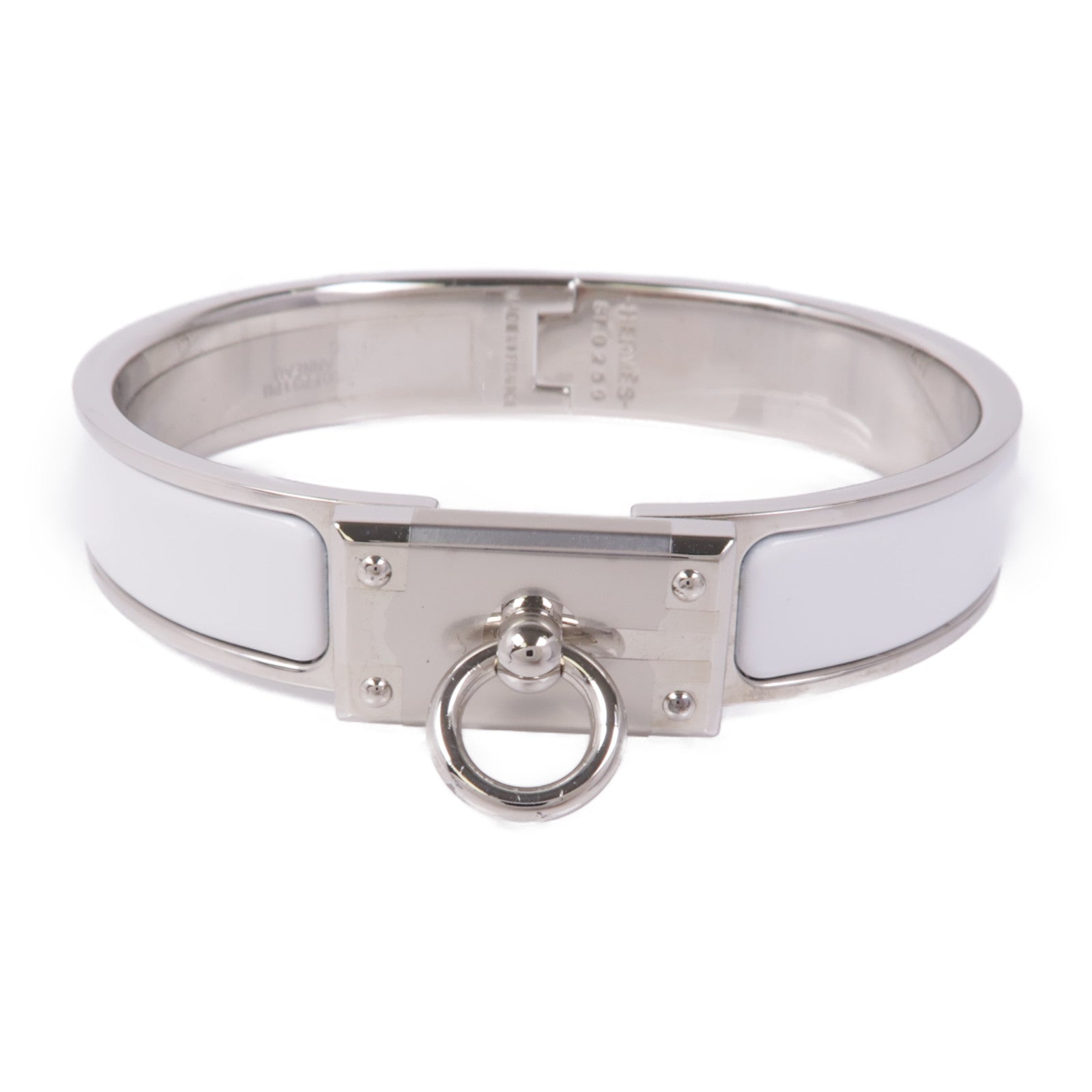 HERMES Clic Anneau Bracelet Metal Enamel Silver White