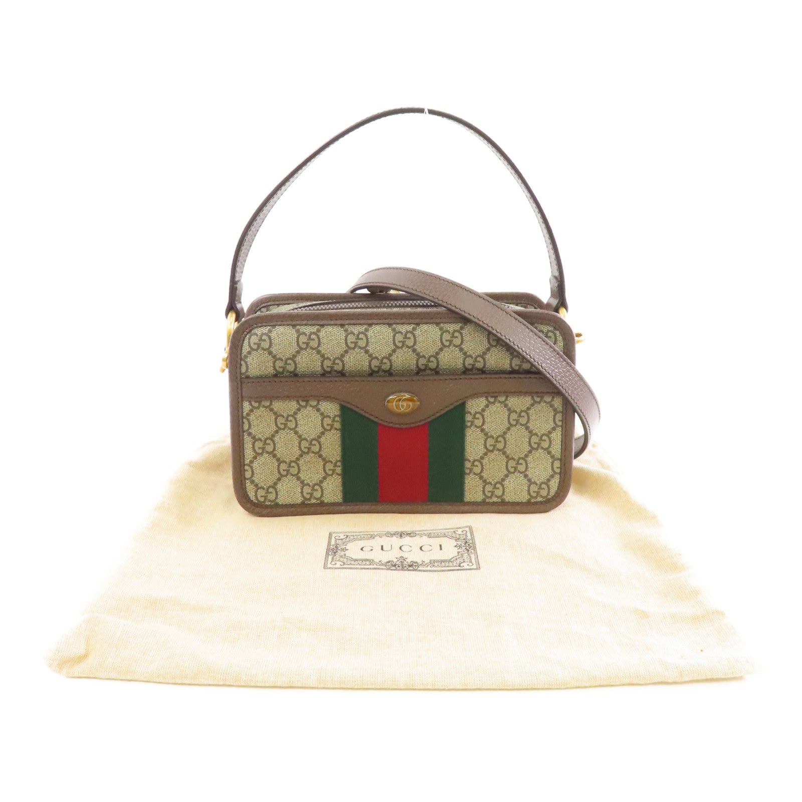 GUCCI 塗層帆布GG Superme Ophidia金扣手挽肩背兩用袋啡色