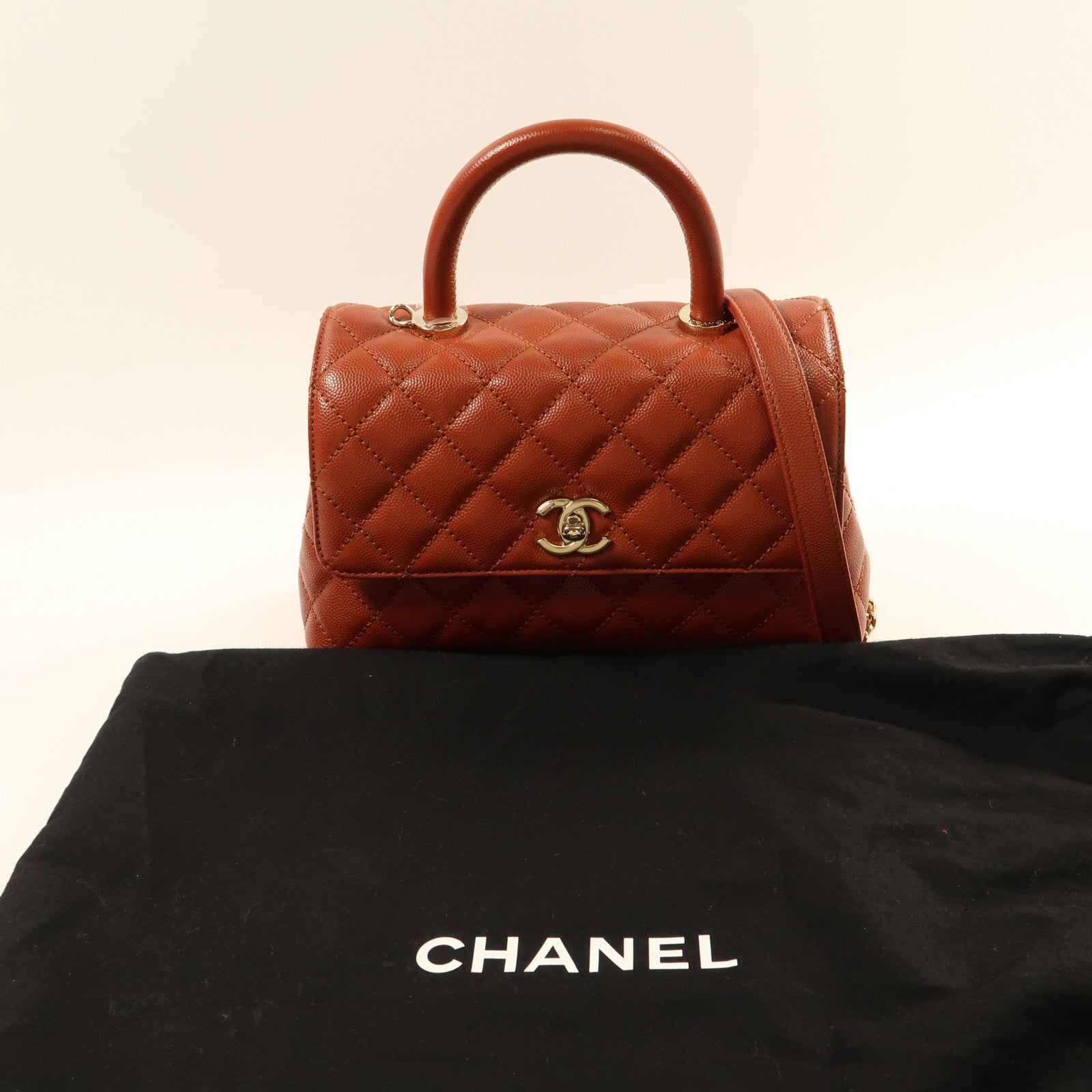 CHANEL 牛皮皮革Small Coco Handle銀扣手挽肩背兩用袋淺藍色