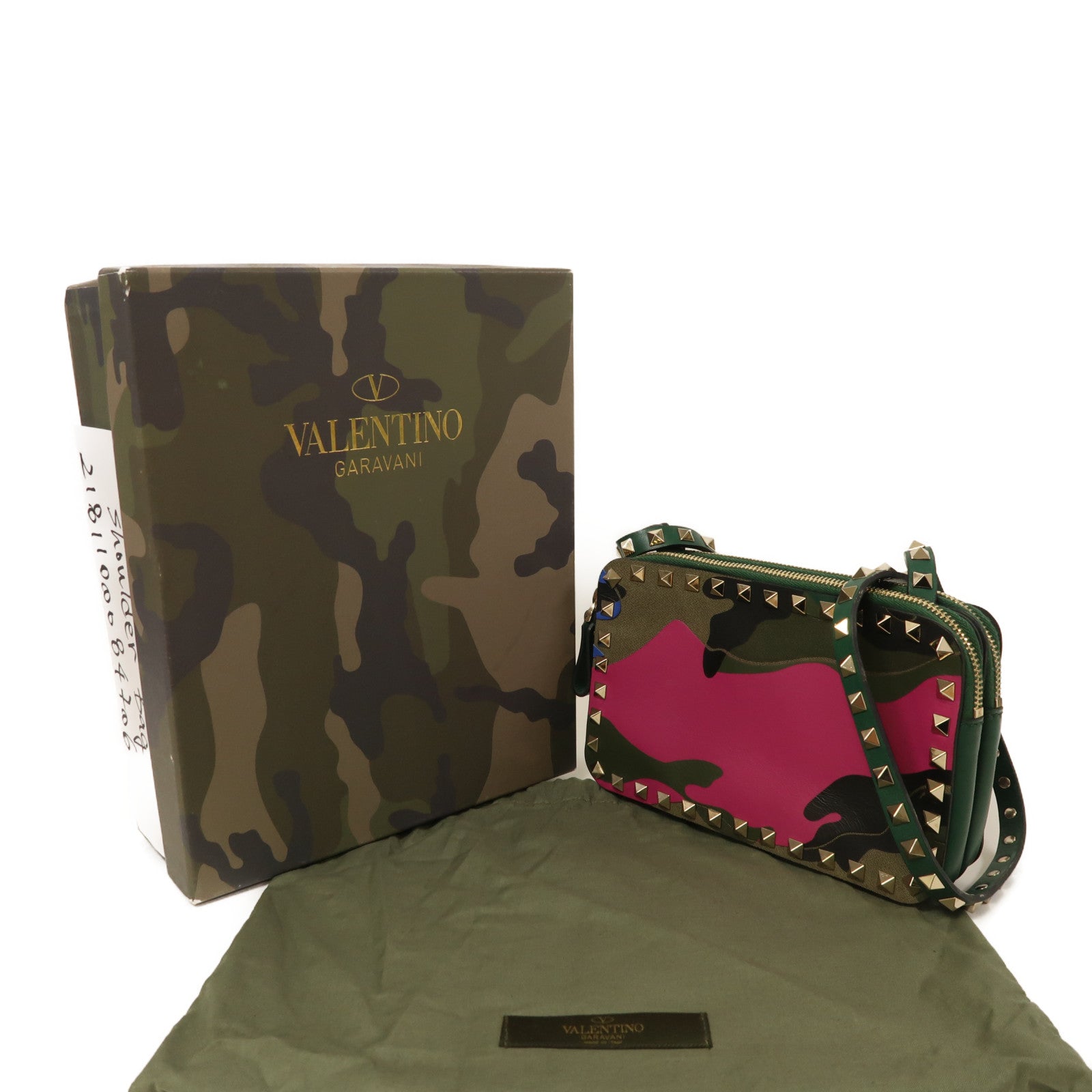 Valentino 皮革/帆布Shoulder Bag金扣肩背袋