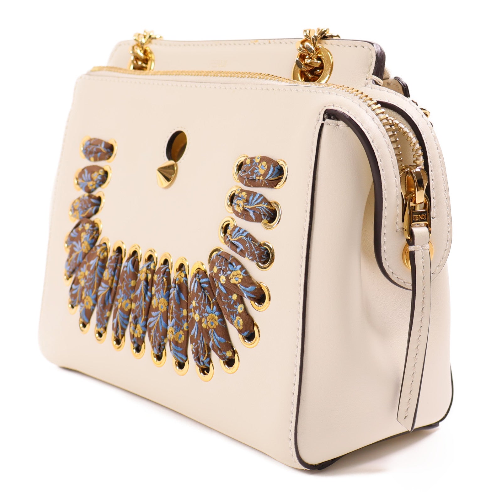 FENDI GHW Dotcom Bag Shoulder Bag 8BN299 Calfskin Leather White