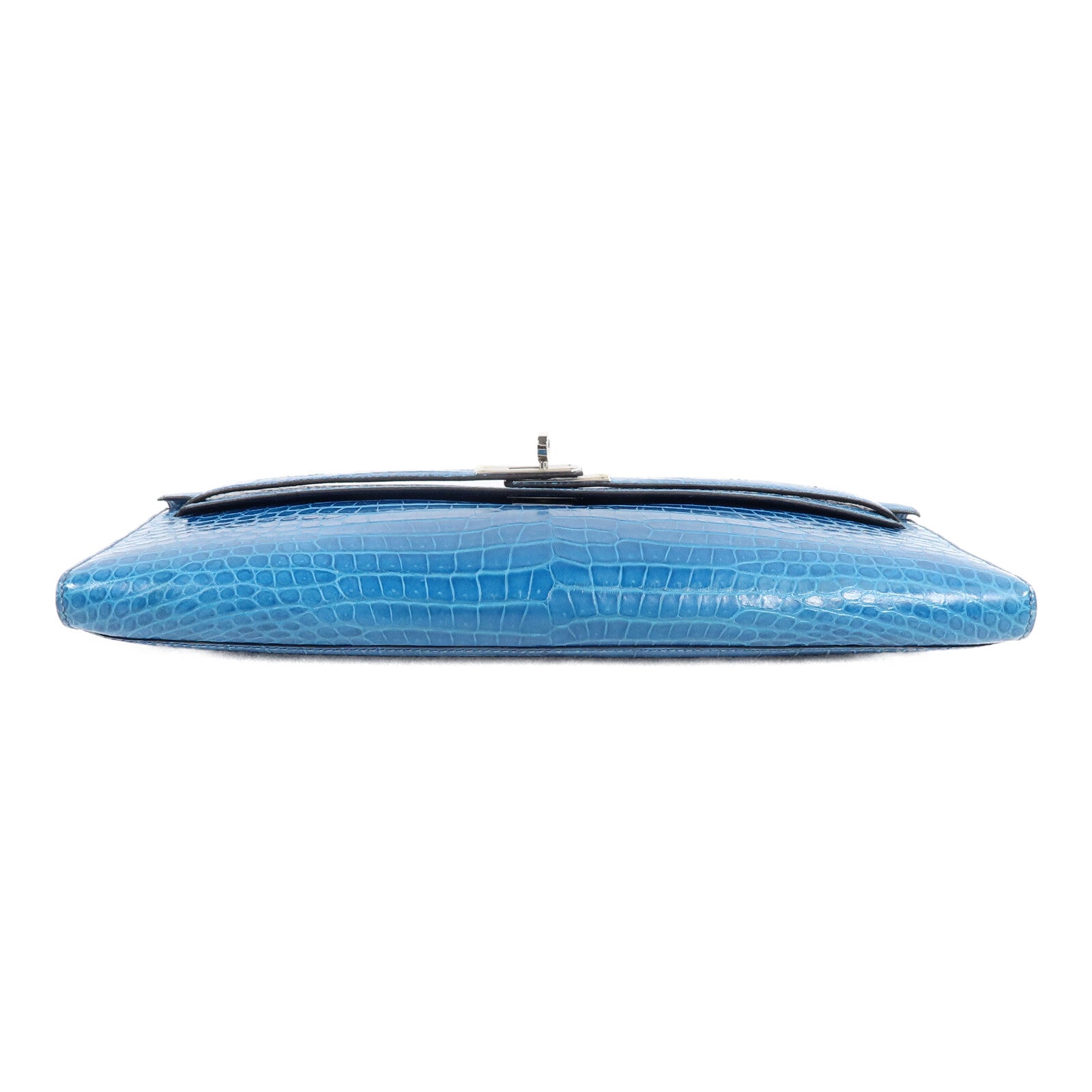 HERMES Porosus Crocodile Kelly Cut手拿包Bleu Izmir