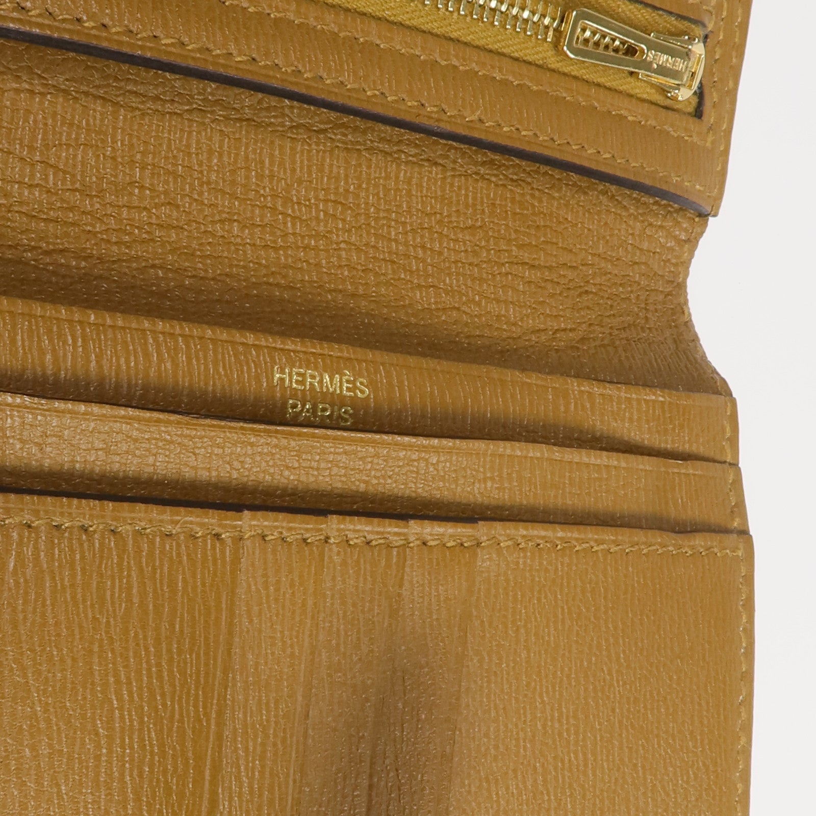 HERMES Alligator Mat皮革Bearn Compact Wallet金扣錢包Sesam
