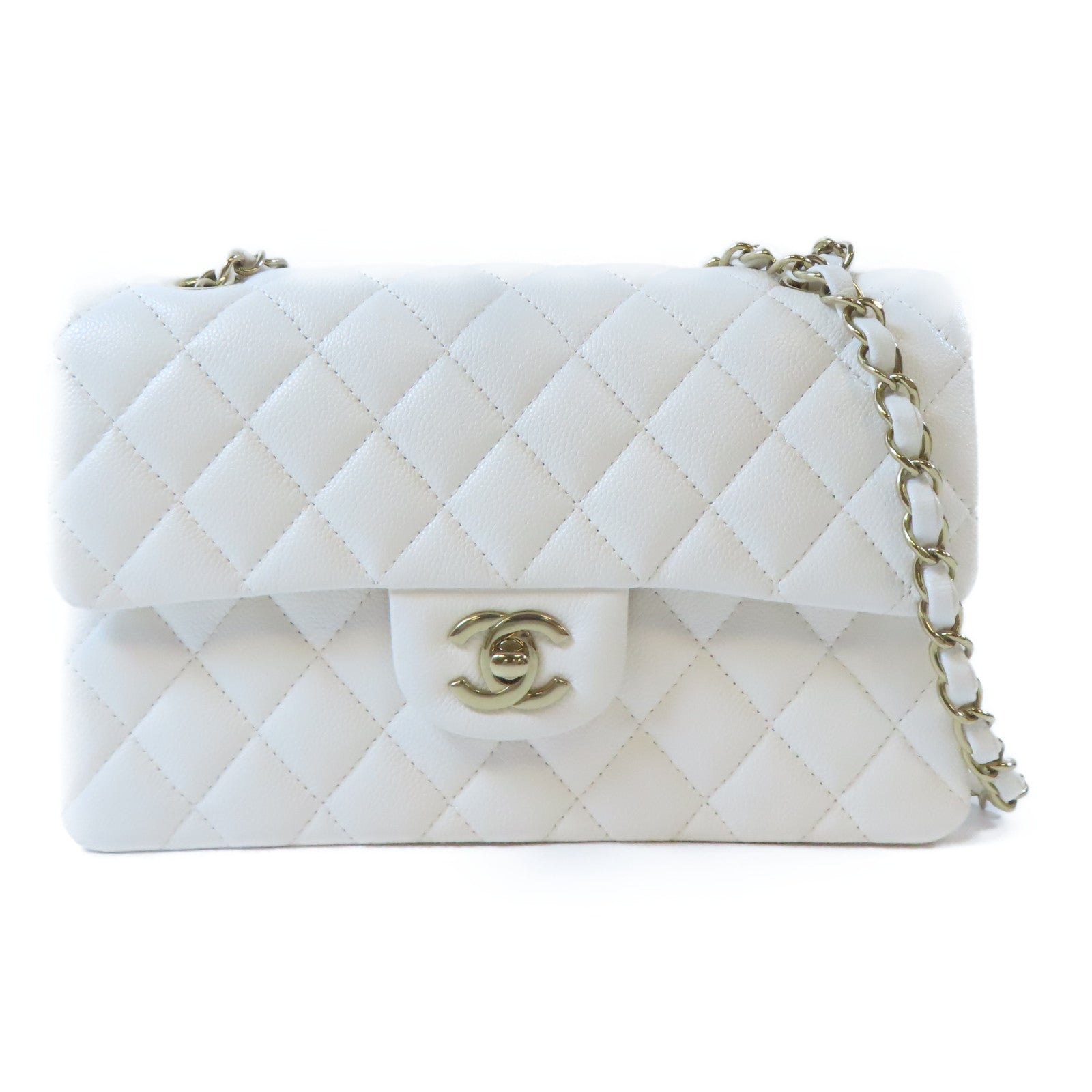 CHANEL 【激減優惠】菱格牛皮皮革Classic 23金扣鏈帶肩背袋白色