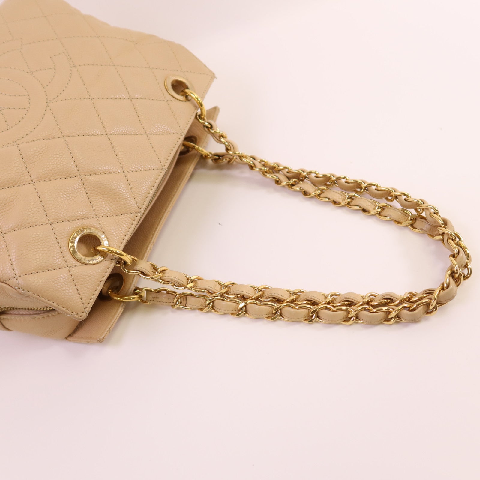 CHANEL 牛皮皮革Chain Shoulder金扣鏈帶肩背袋
