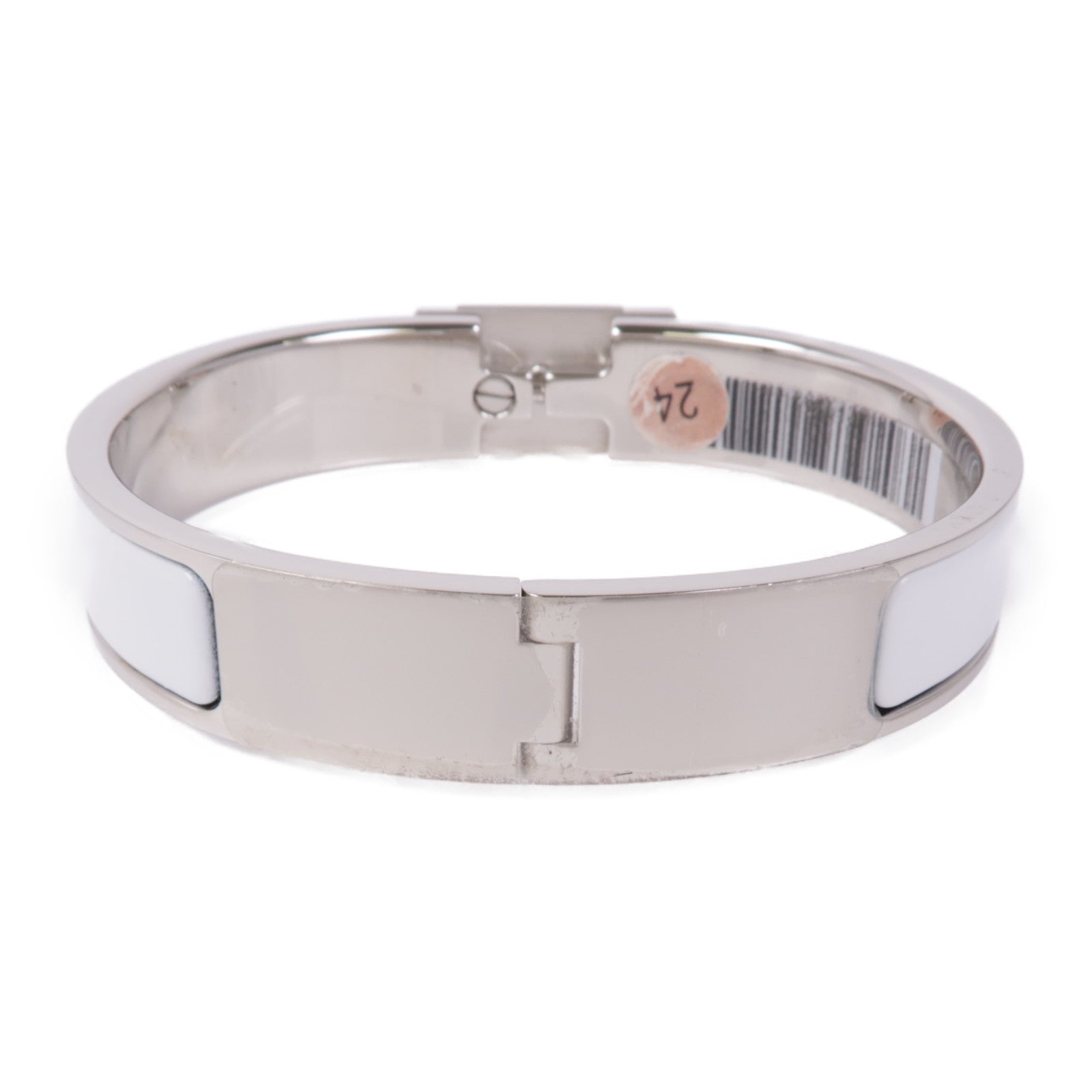 HERMES Clic Anneau Bracelet Metal Enamel Silver White