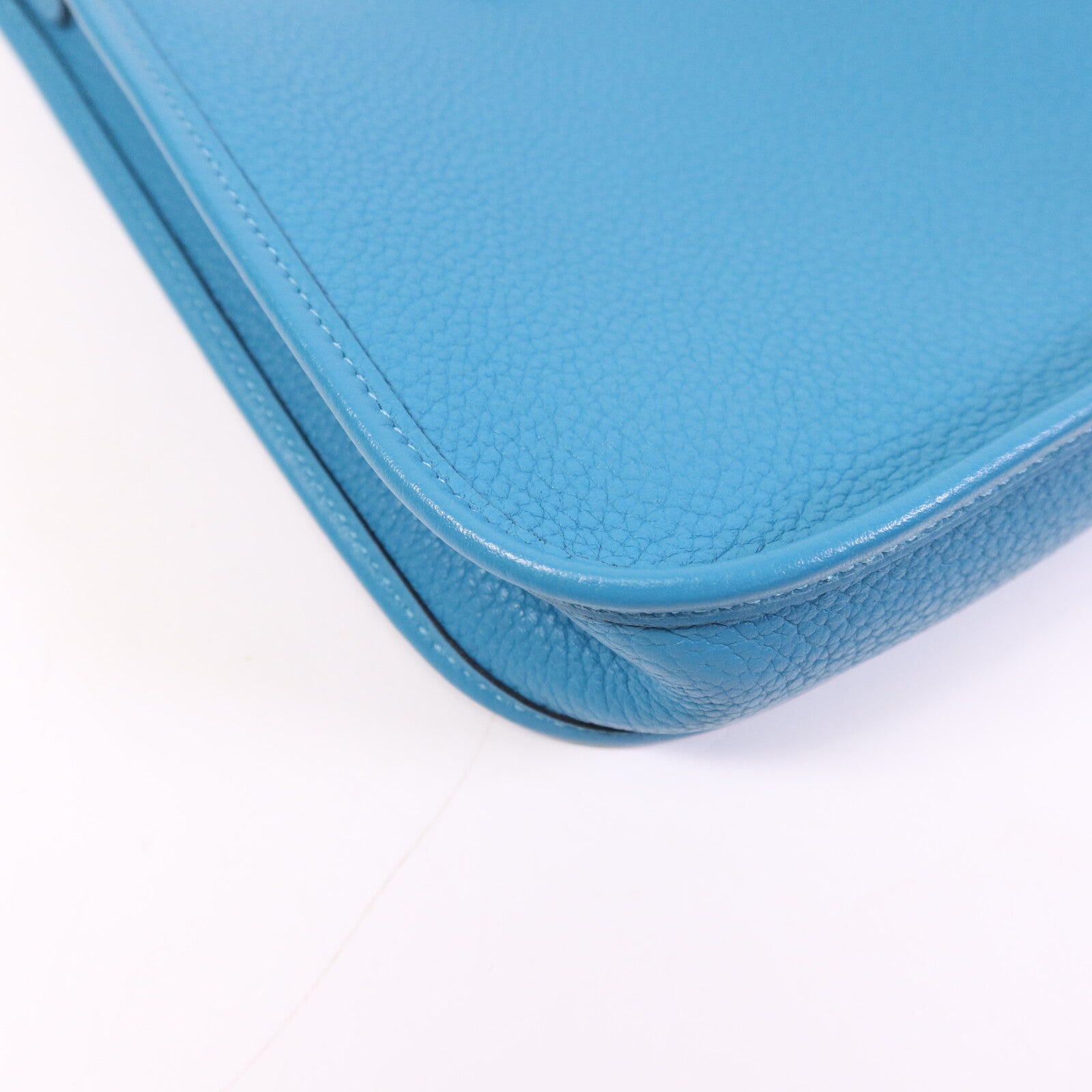HERMES Clemence皮革Evelyne TPM銀扣肩背袋Turquoise