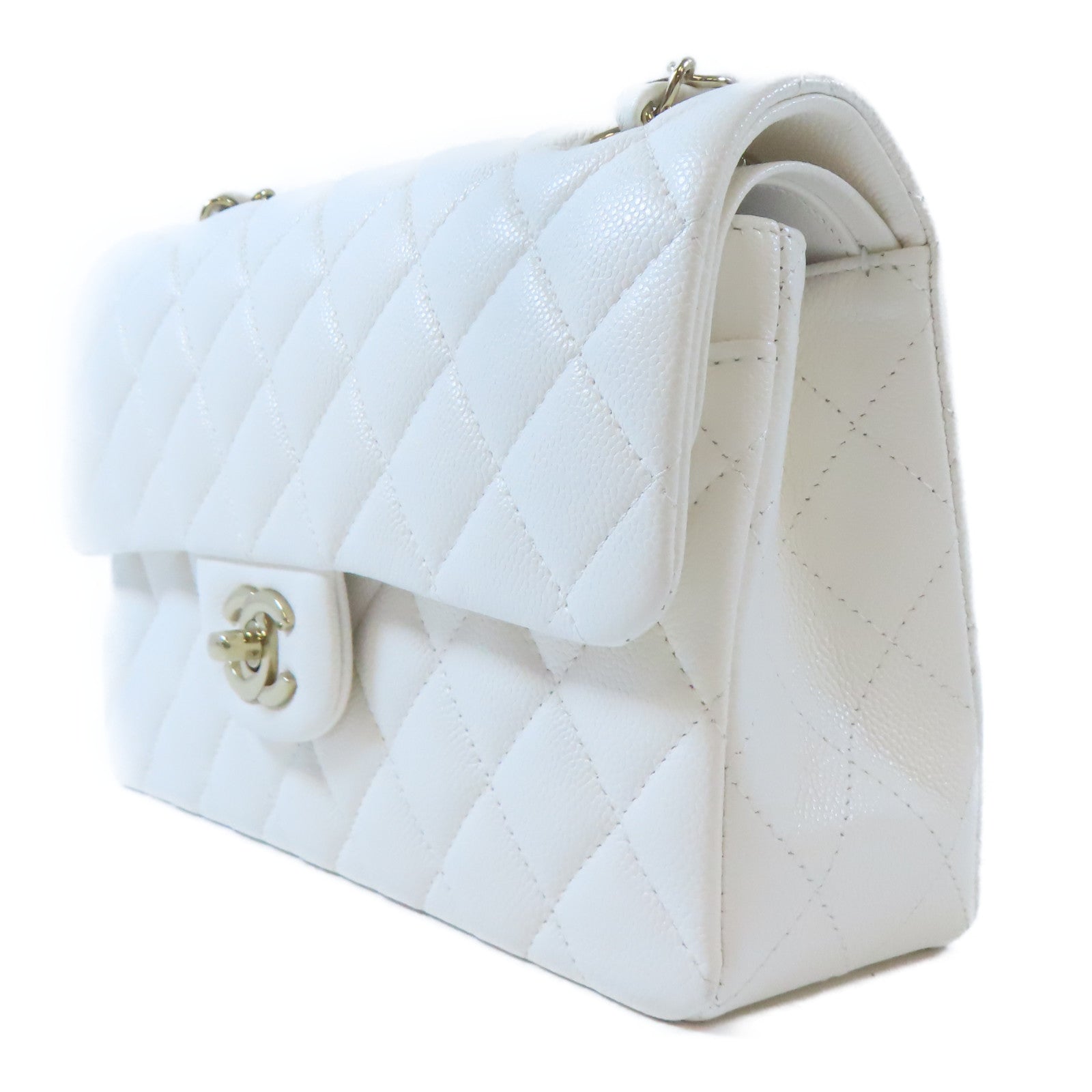 CHANEL 【激減優惠】菱格牛皮皮革Classic 23金扣鏈帶肩背袋白色