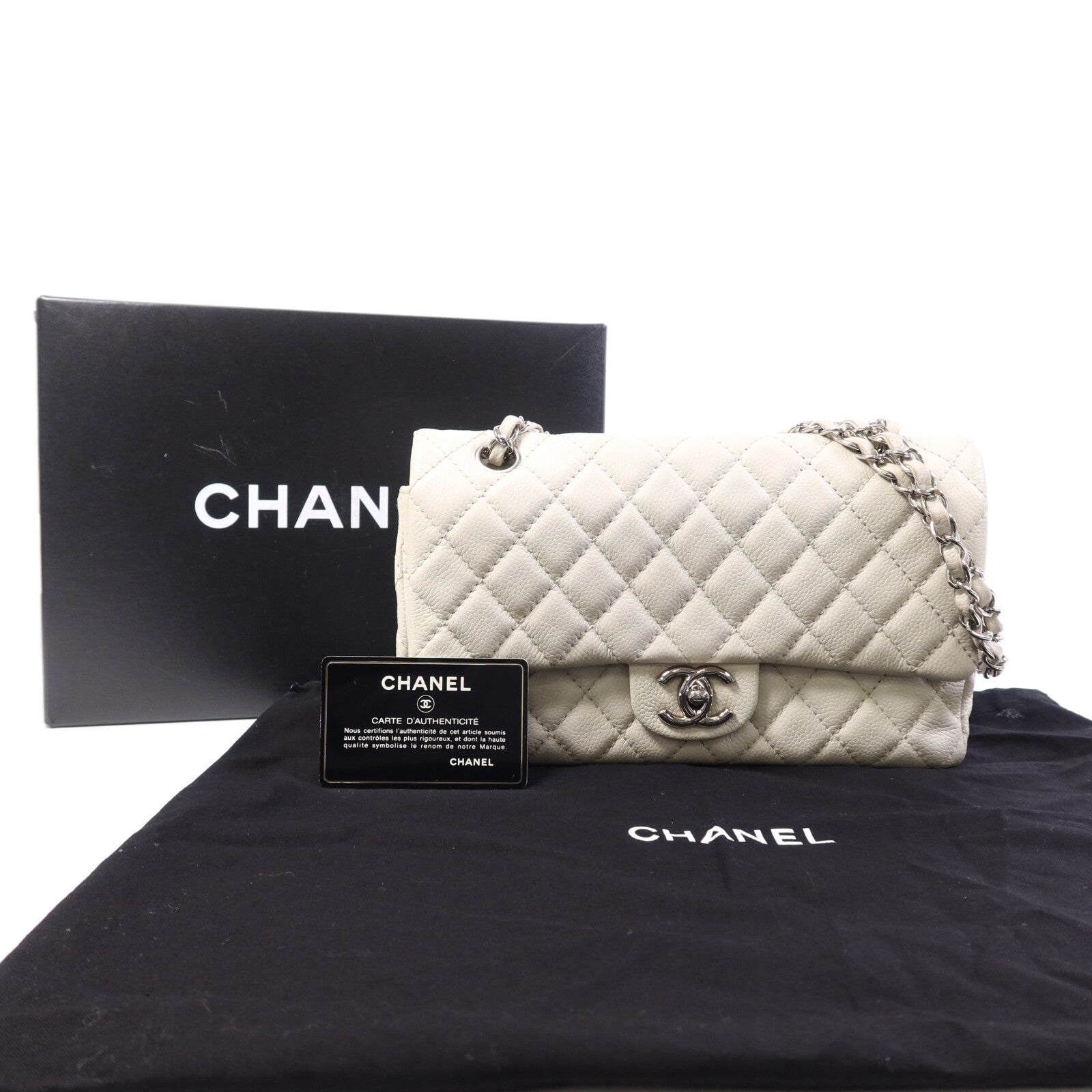 CHANEL 牛皮皮革Chain Shoulder Bag銀扣鏈帶肩背袋