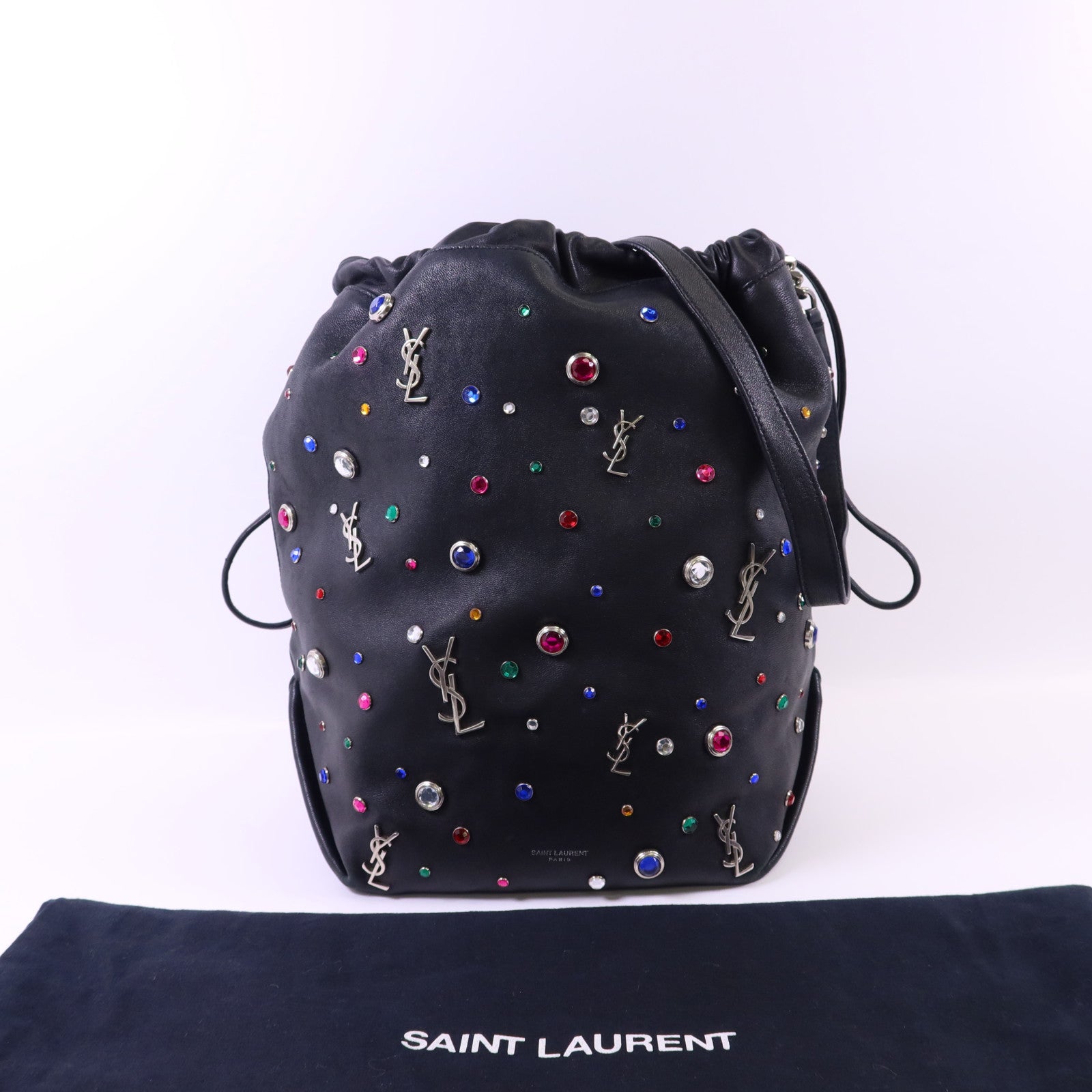 SAINT LAURENT 羊皮皮革Gem Stud Embellished Teddy銀扣鏈帶肩背袋