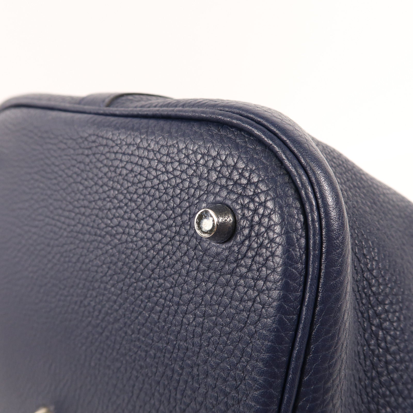 HERMES Clemence皮革Picotin GM銀扣手挽袋Bleu Nuit