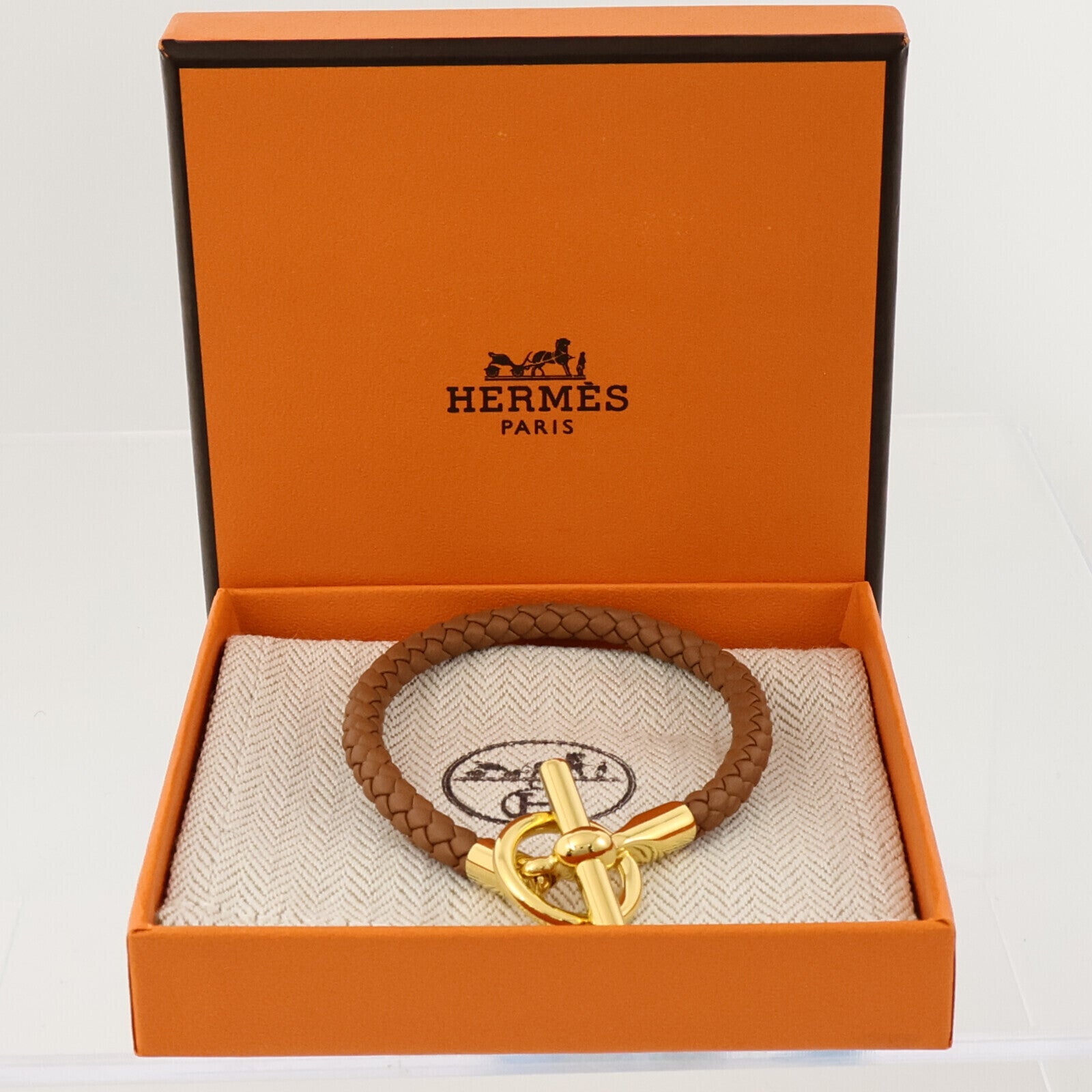 HERMES Swift皮革/金屬Glenan H Bracelet金扣手鏈Gold