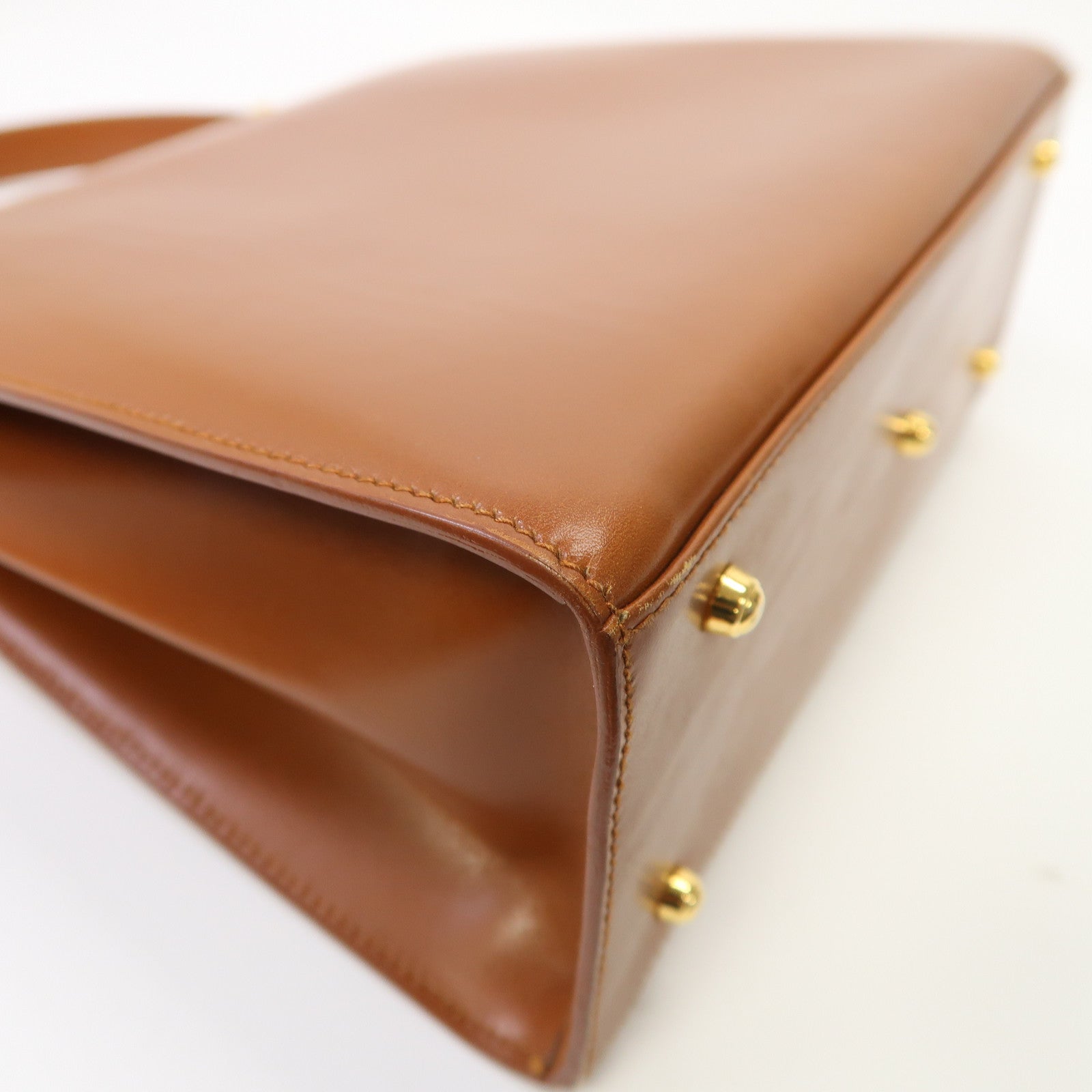 GUCCI 皮革Vintage Kelly Rare Lady金扣手挽袋棕色