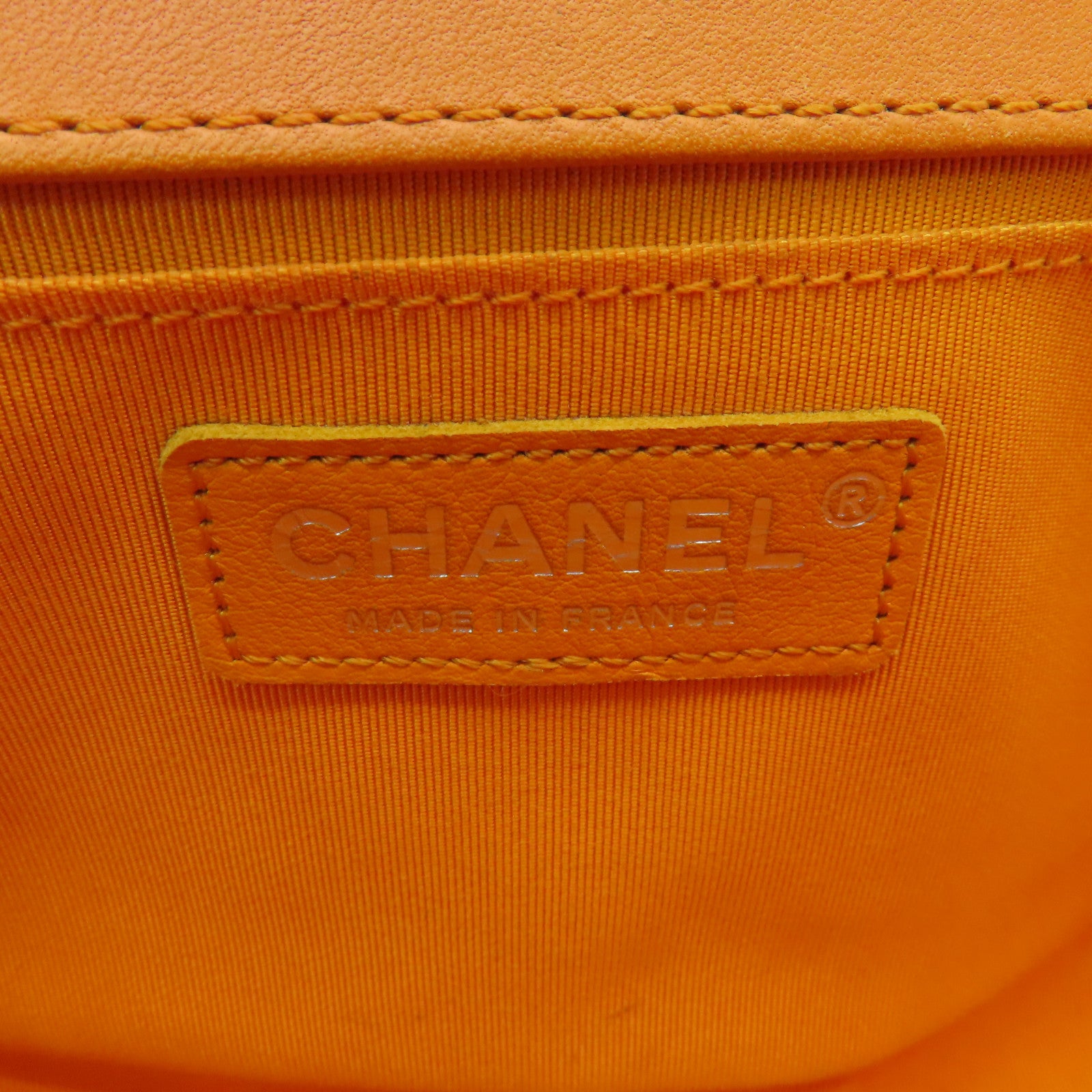 CHANEL diamond lambskin leather Boy 25cm silver buckle shoulder bag orange