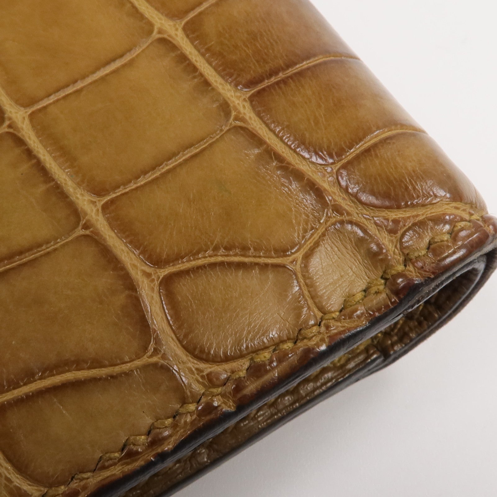 HERMES Alligator Mat皮革Bearn Compact Wallet金扣錢包Sesam