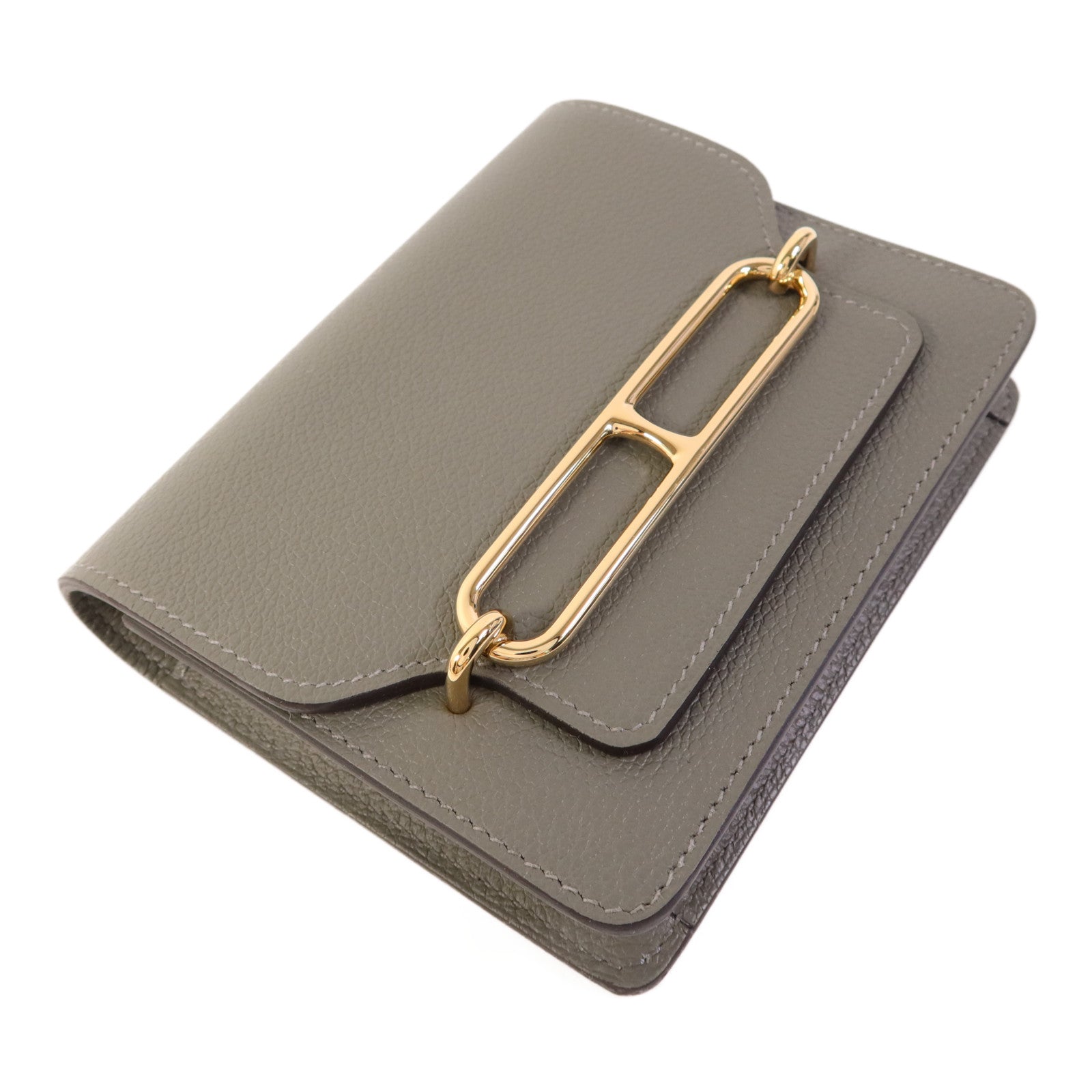 HERMES 【激減優惠】Evercolor皮革Roulis Slim金扣手拿包Gris Meyer