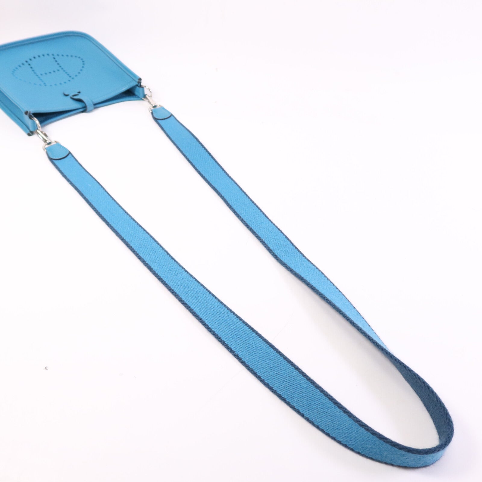 HERMES Clemence皮革Evelyne TPM銀扣肩背袋Turquoise