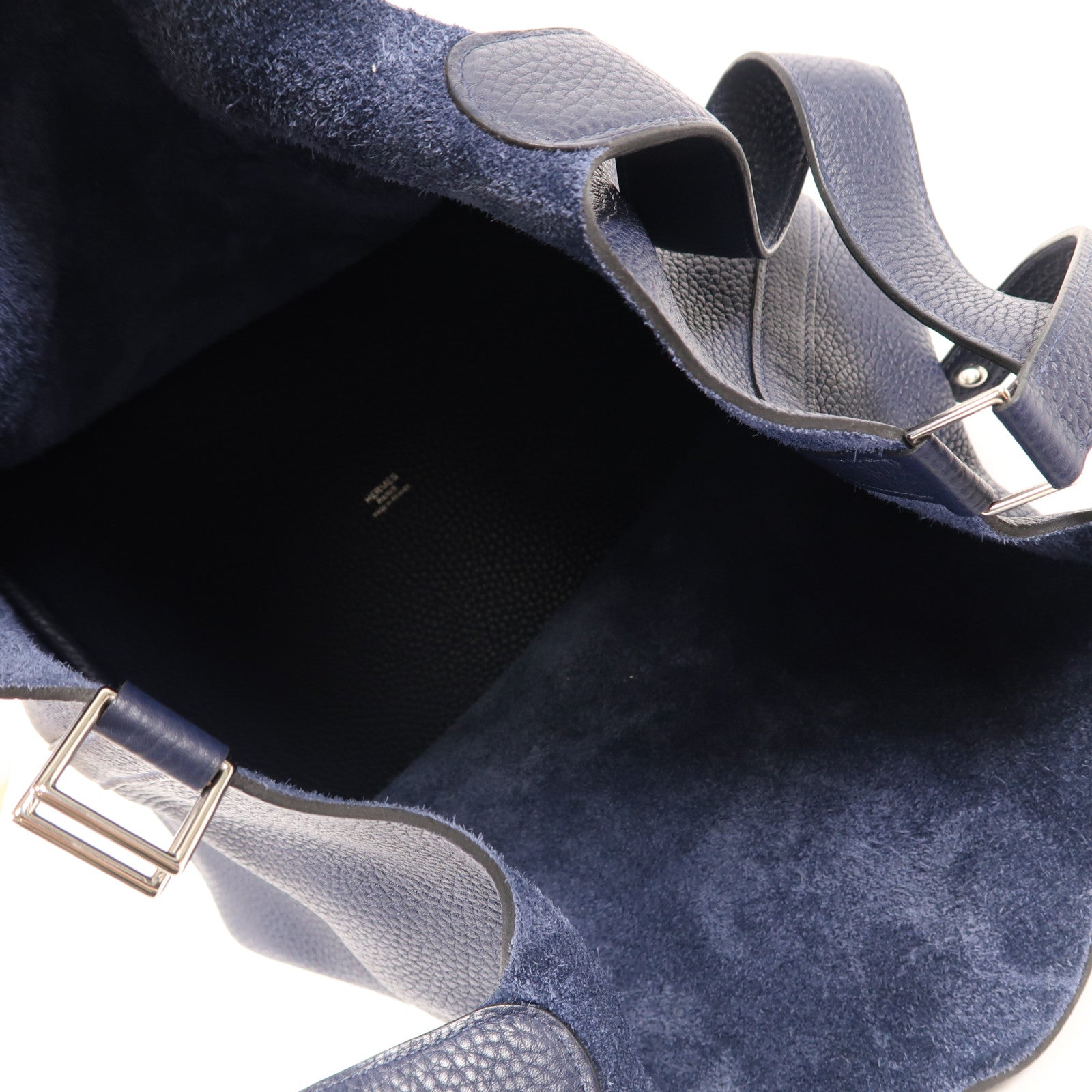 HERMES Clemence皮革Picotin GM銀扣手挽袋Bleu Nuit