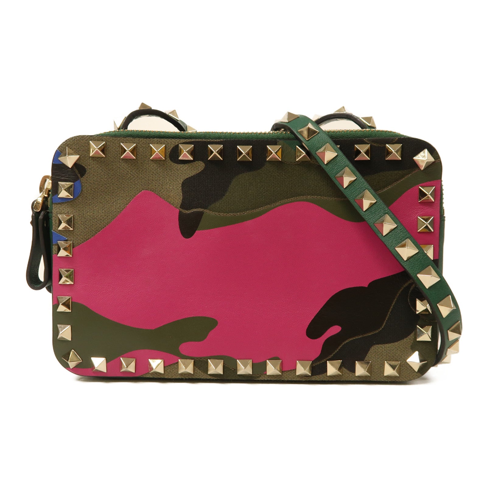 Valentino 皮革/帆布Shoulder Bag金扣肩背袋