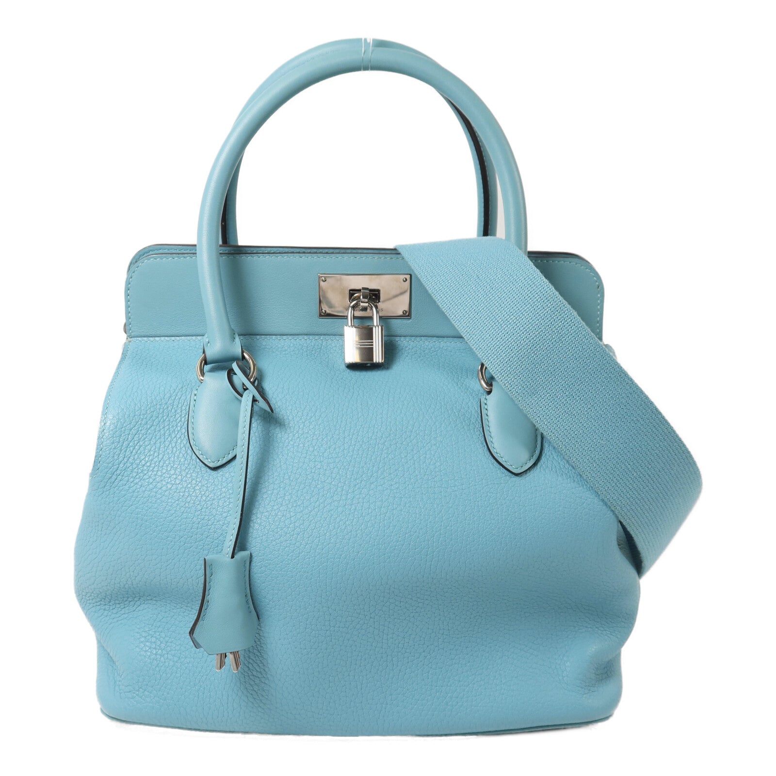 HERMES Clemence皮革Toolbox 26手挽肩背兩用袋Bleu Saint Cyr
