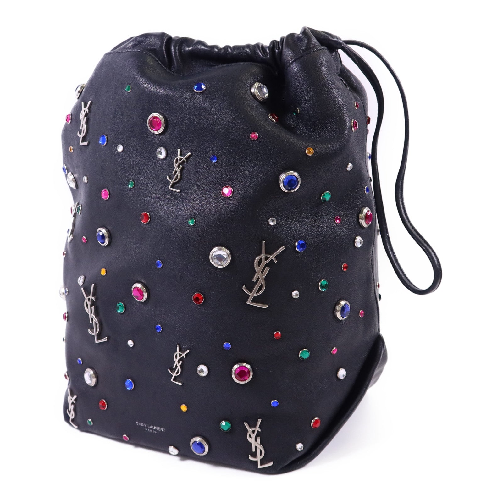 SAINT LAURENT 羊皮皮革Gem Stud Embellished Teddy銀扣鏈帶肩背袋