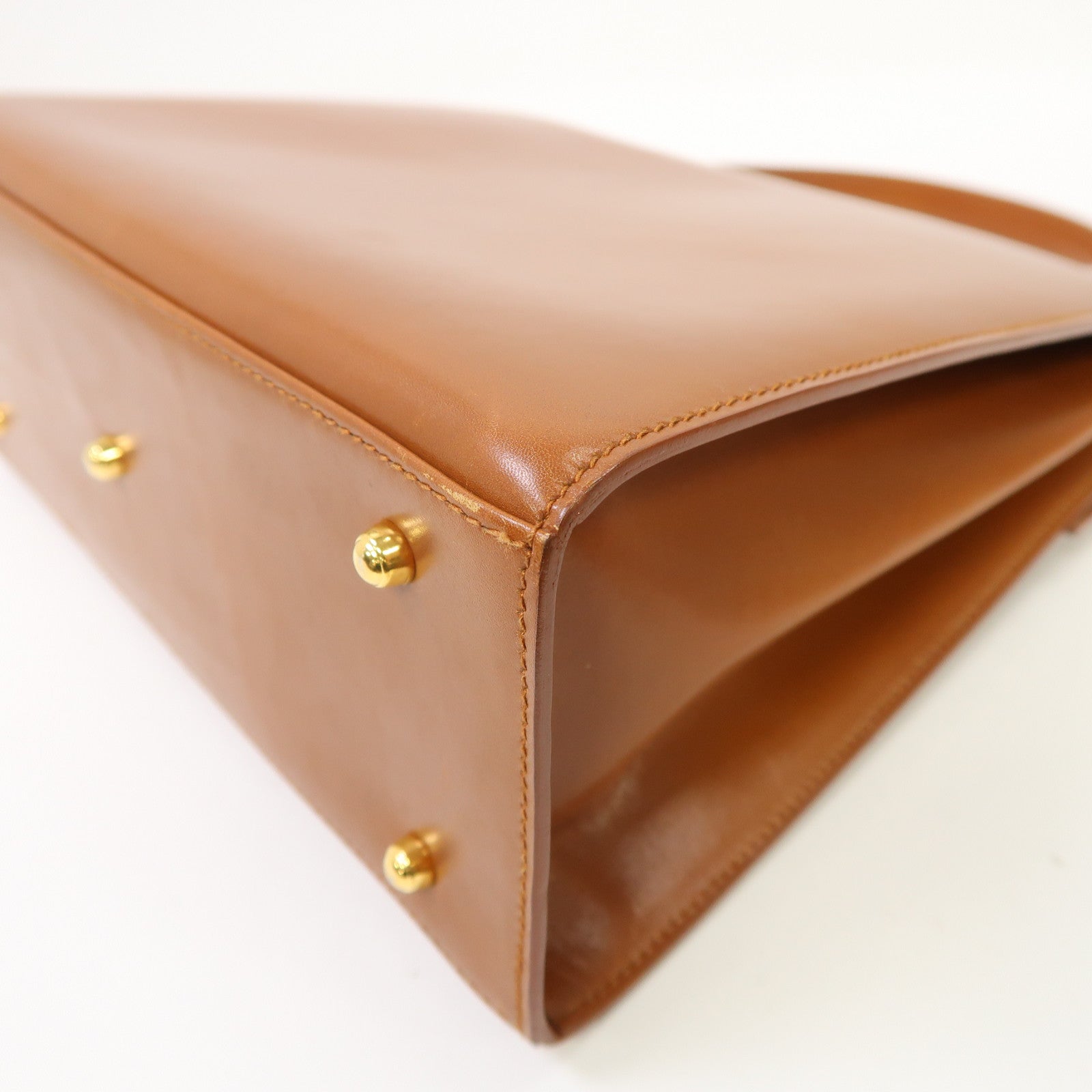 GUCCI 皮革Vintage Kelly Rare Lady金扣手挽袋棕色