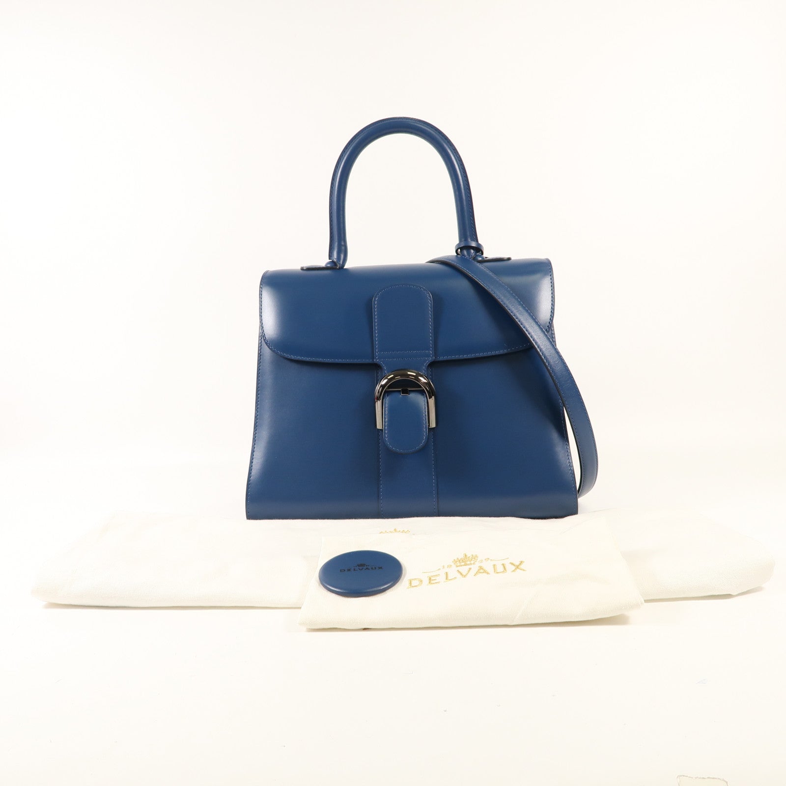 Delvaux 牛皮皮革Brillant MM銀扣手挽肩背兩用袋